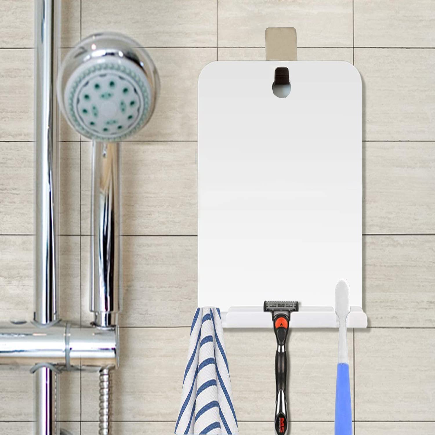 XoYo APHUIME Large Fogless Shower Mirror with Adhesive Hooks - Anti-Fog Bathroom Mirror for Shaving & Makeup - Frameless Wall Mounted Shower Mirror - Perfect for Grooming, Skincare & Shaving in Bathroom or Gym