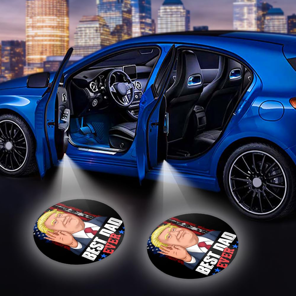 Trump Car Door Welcome Light - Best DAD Ever Wireless Laser Projector with Cute Icon LED Magnet Induction Courtesy Lamps | Perfect for Father's Day Gifts, Car Accessories & Nighttime Safety