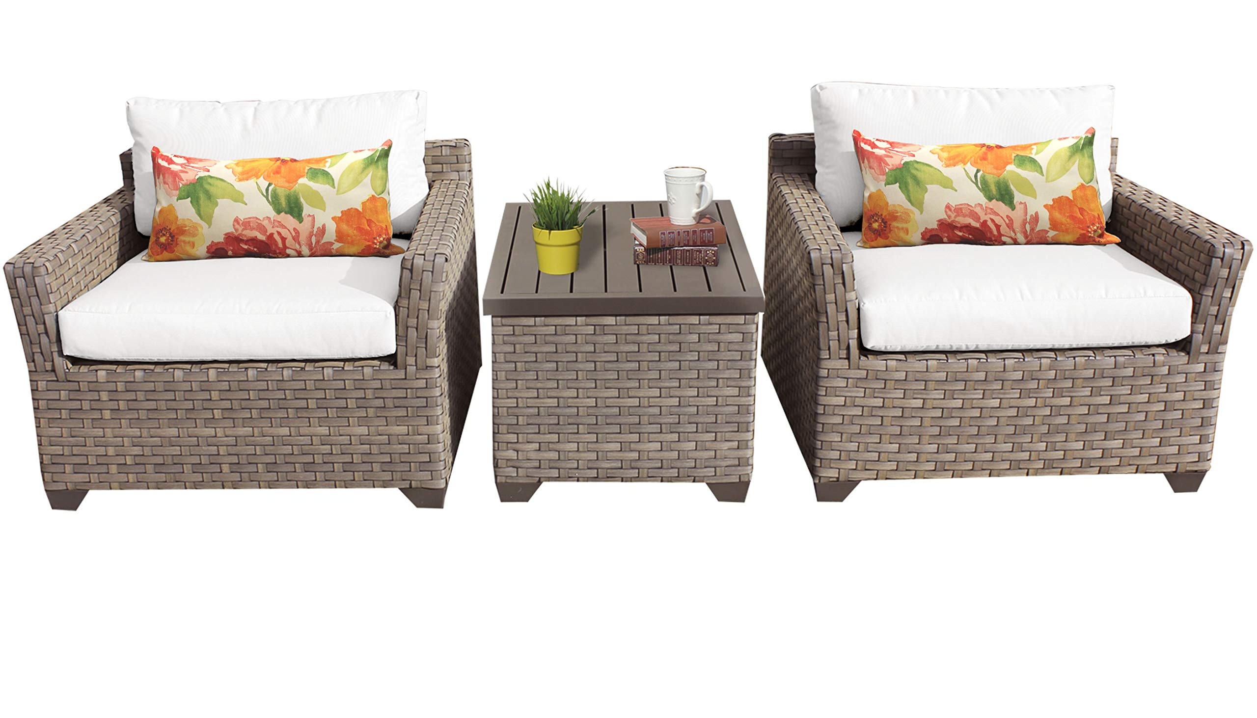 TK Classics MONTEREY-03A 3-Piece Outdoor Wicker Patio Furniture Set in Beige - Perfect for Garden, Poolside & Backyard Relaxation