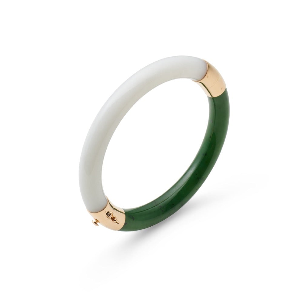 Green Nephrite & White Jade Pacific Bangle - Elegant Handmade Jewelry for Women, Perfect for Weddings, Parties & Everyday Wear