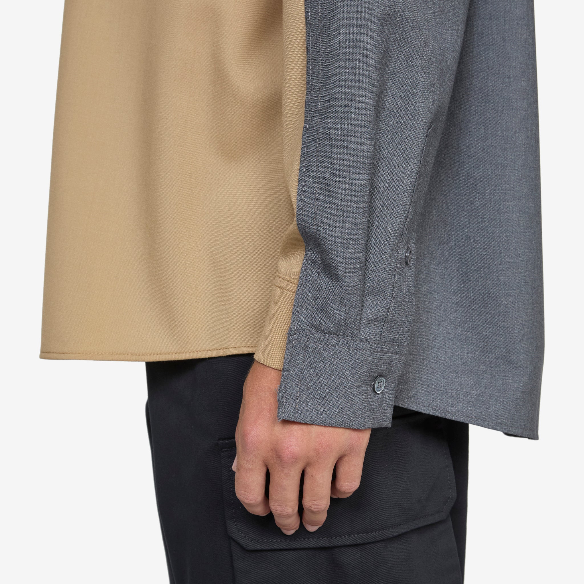 Stylish Contrast Panel Tropical Wool Shirt in Dijon Color - Perfect for Casual Outings and Business Casual Attire