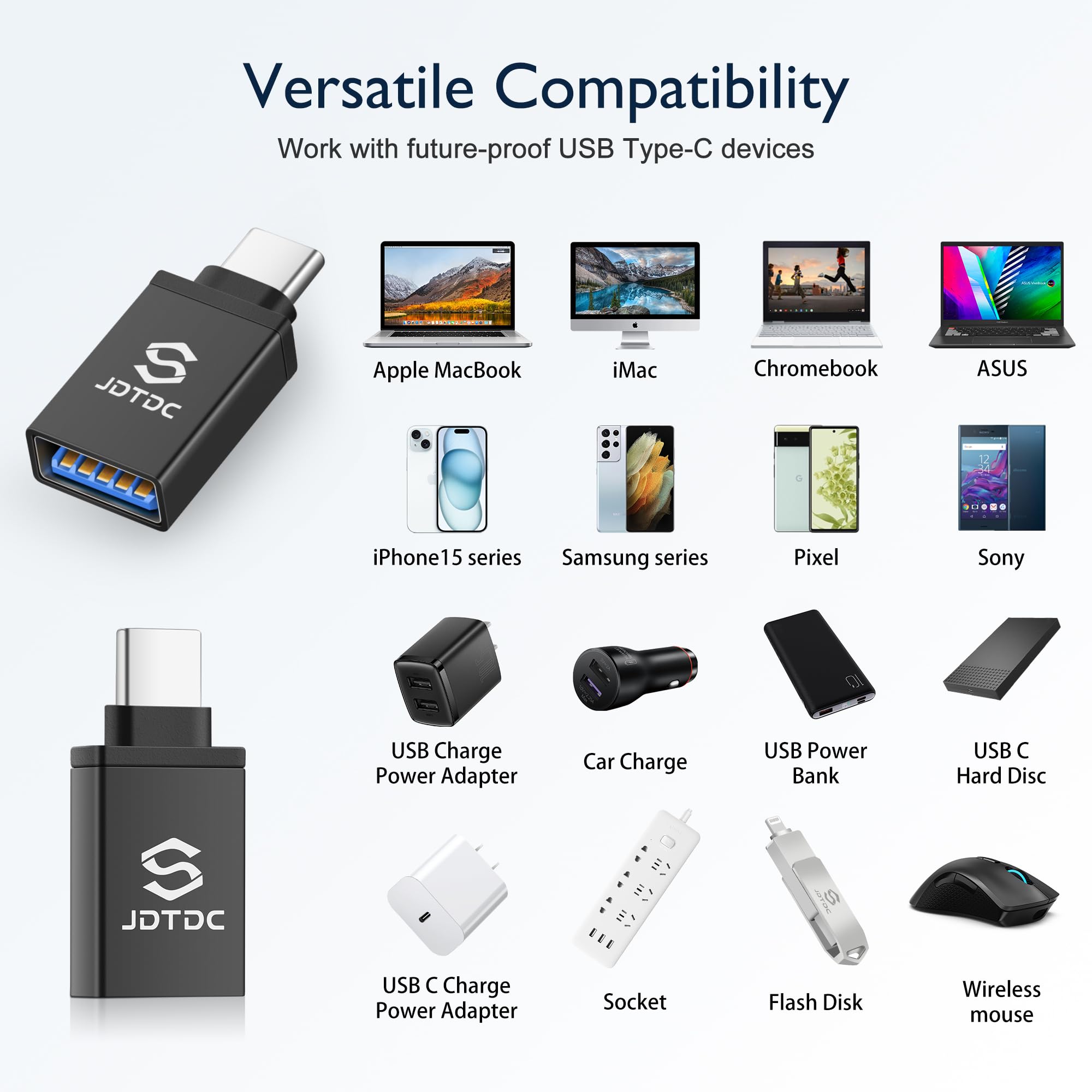 2 Pack USB C to USB 3.0 Adapter, USB Type C Female to USB Male Converter - Compatible with iPhone 15, iPad, MacBook, Thunderbolt 4/3 & Android Devices - Fast Data Transfer & Charging for Phones, Laptops, Tablets & More