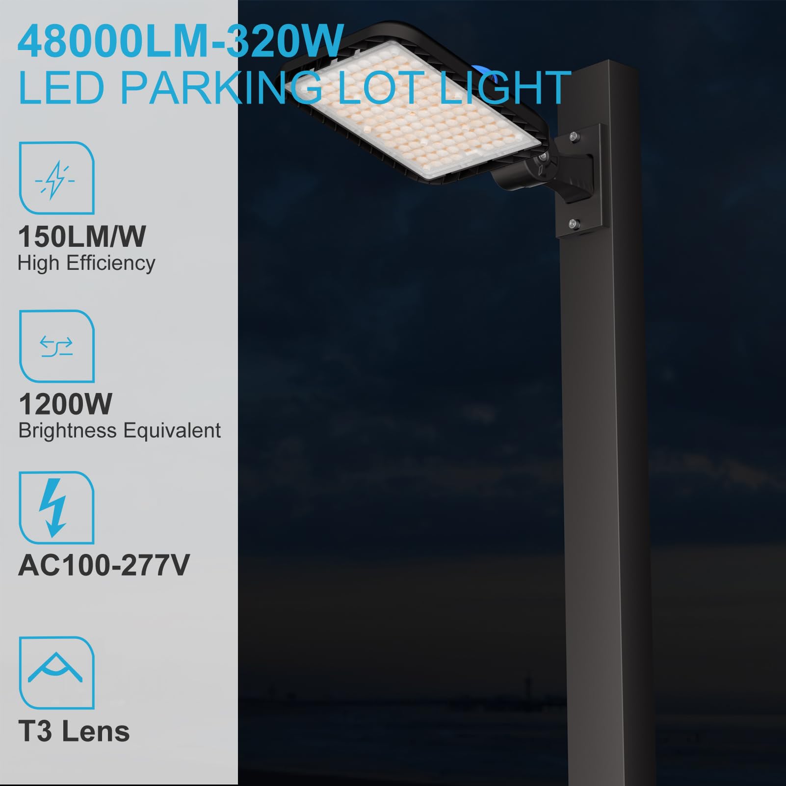 320W LED Parking Lot Lights Outdoor - 48000LM High Brightness (150Lm/W) - ETL Certified Commercial Grade 5000K Daylight - 6KV Surge Protection with Smart Photocell - 2 Pack with 7 Year Warranty - Perfect for Parking Lots, Gas Stations, Warehouses and Outdoor Security Lighting