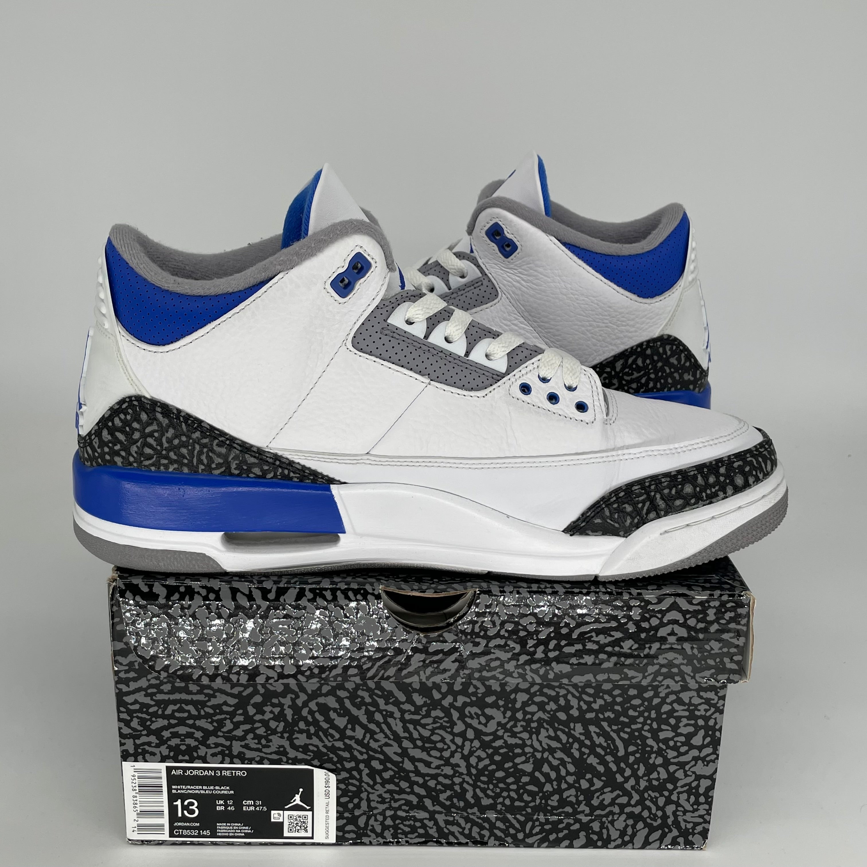 AIR JORDAN 3 RACER BLUE Men's Basketball Shoes Size 13 - Official Retro Sneakers CT8532-145 for Running, Gym & Streetwear Fashion