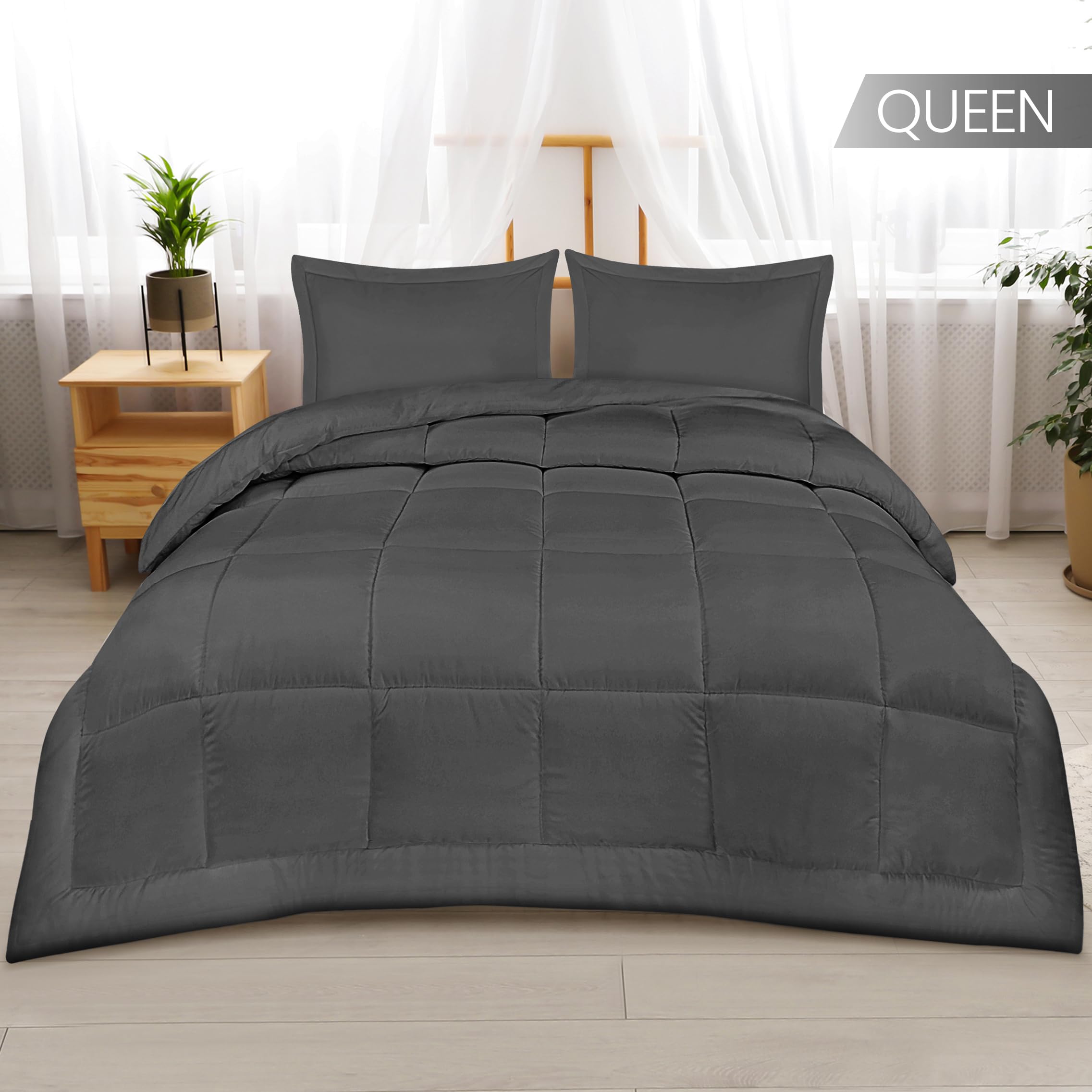 Utopia Bedding Queen Size Comforter Set - 2 Pillow Shams, Down Alternative Grey Bedding Set | Soft, Comfortable & Machine Washable | Perfect for Master Bedroom, Guest Room & Cozy Home Decor