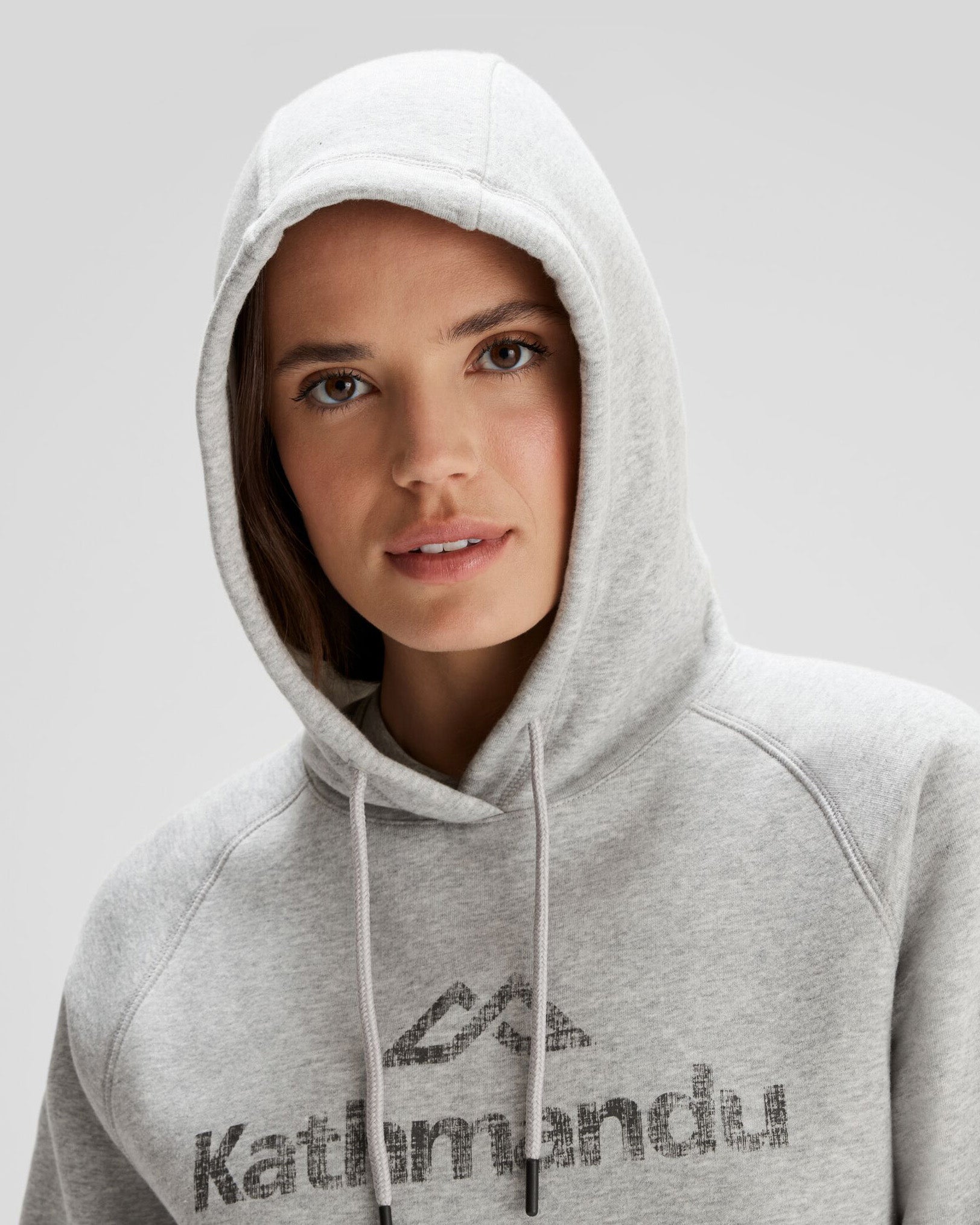 Women's Kathmandu Logo Hoodie - Light Grey Marle Pullover Sweatshirt | Cozy Casual Wear for Outdoor Activities & Everyday Fashion