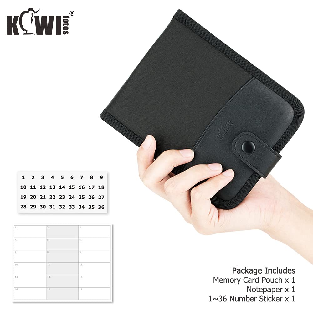 KIWIFOTOS 18-Slot Soft Memory Card Holder - Protective Pouch for SD, SDHC, SDXC, MicroSD, TF & Nintendo Switch Cards (Black) - Perfect for Travel, Photography & Gaming Storage