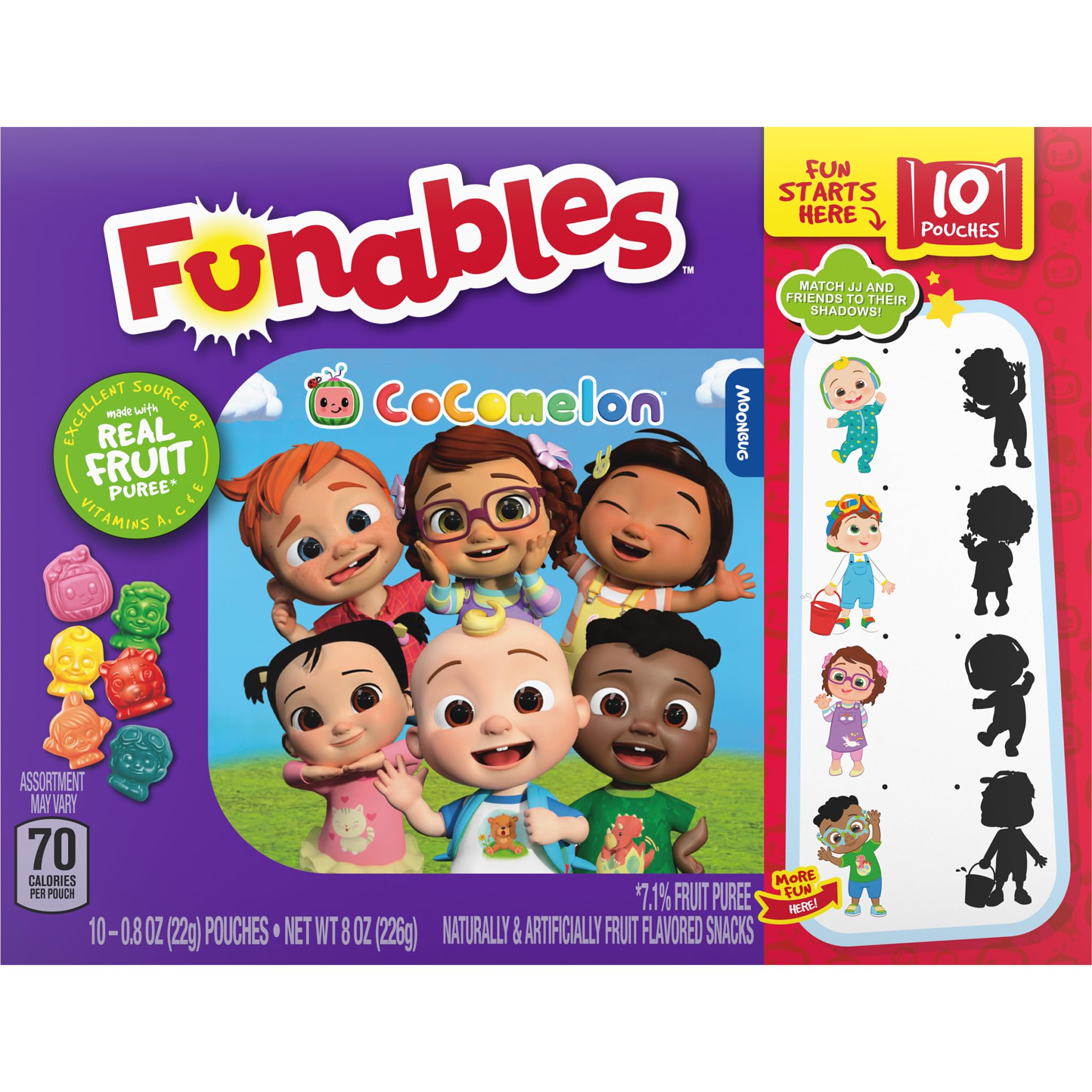 **Funables Fruity Snacks - Cocomelon Assorted Fruit Flavored Snacks, 0.8 oz (10 Count) - Healthy Kids Snacks for Lunchboxes, School, and On-the-Go**