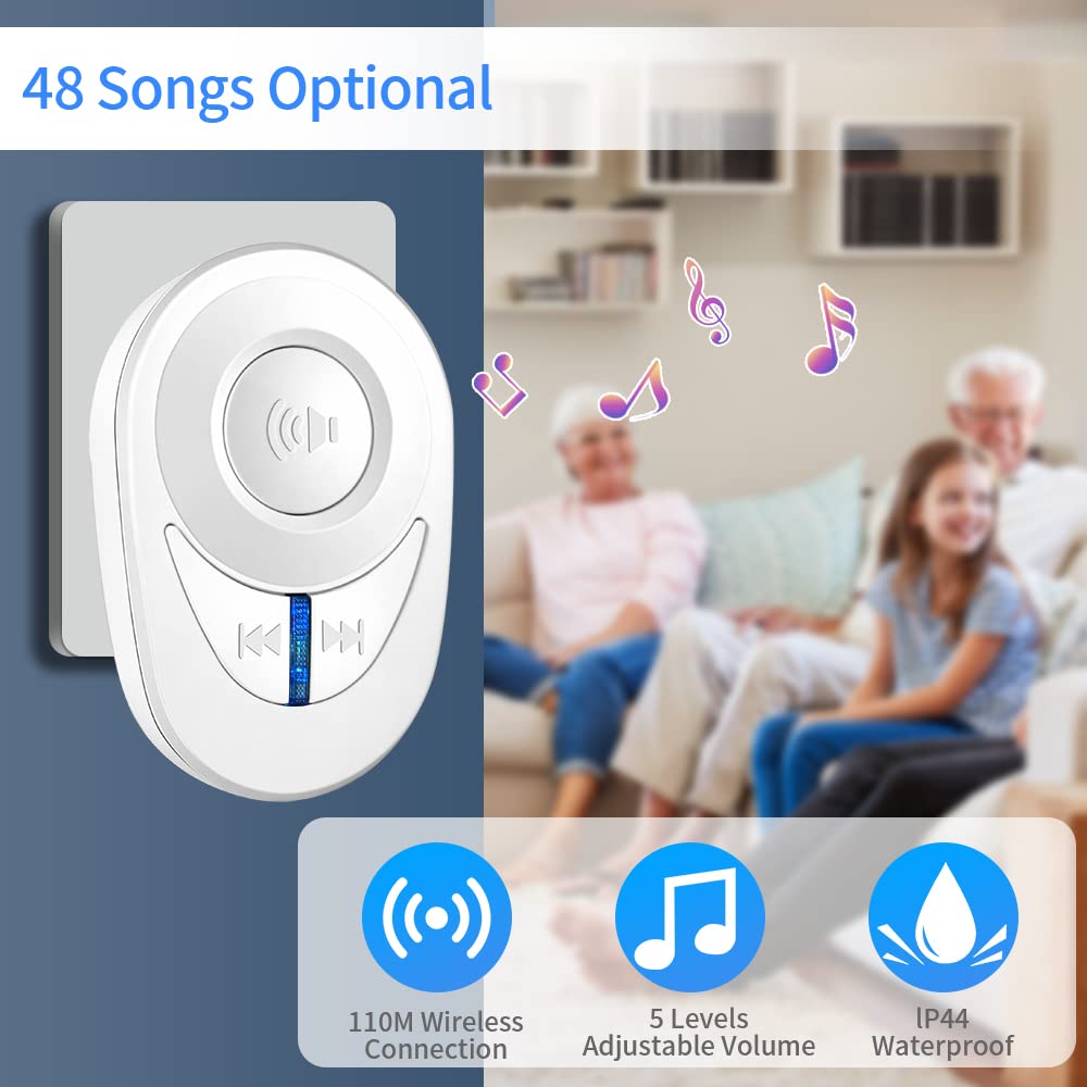 Wireless Doorbell with 1000 Ft Range, 97db Volume & Mute Mode - 48 Melodies, Waterproof, Easy Installation for Home, Classroom, Office, Bedroom (White) - Perfect for Apartments, Schools, and Elderly Care