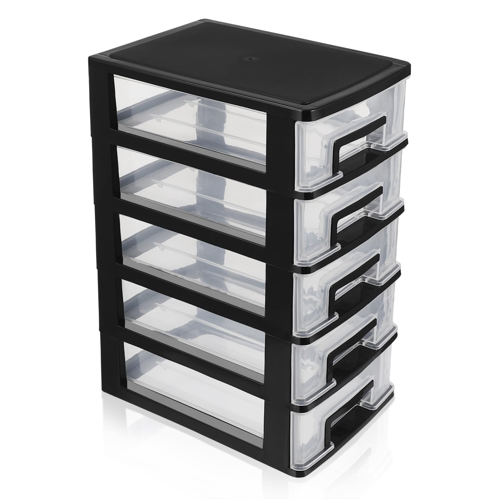 5-Tier Plastic Storage Drawer Cabinet - Portable Transparent Organizer for Closet, Desktop & Home Organization (Black, 5.9x8.3x12.3in) - Perfect for Office Supplies, Crafts, Makeup & Small Item Storage