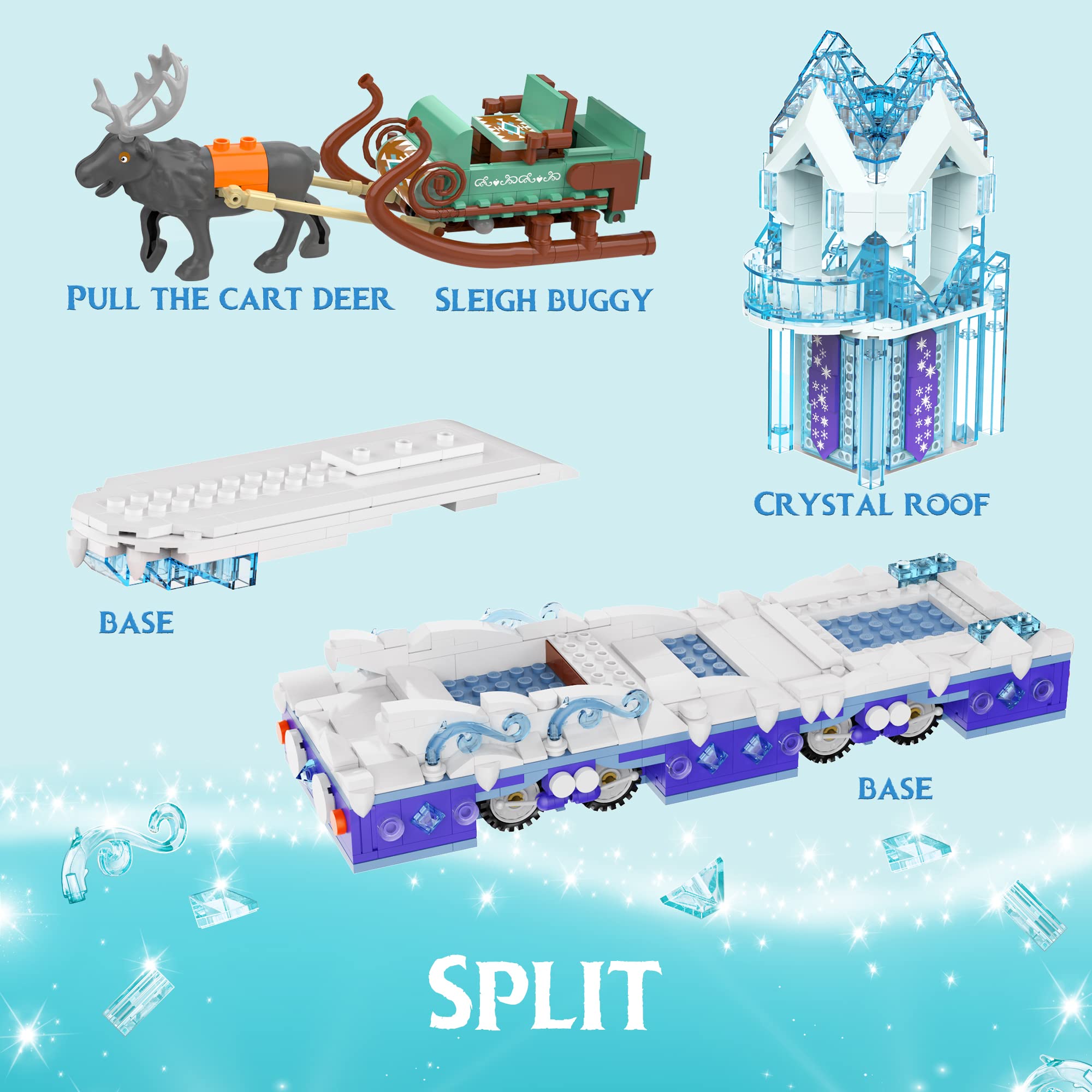 Educiro Frozen Ice Princess Castle Building Set with Reindeer Sven - 912 Piece Movable Toy for Kids Ages 8-12 | Anna & Elsa Themed STEM Educational Gift for Girls & Boys | Perfect for Birthday, Christmas & Creative Play