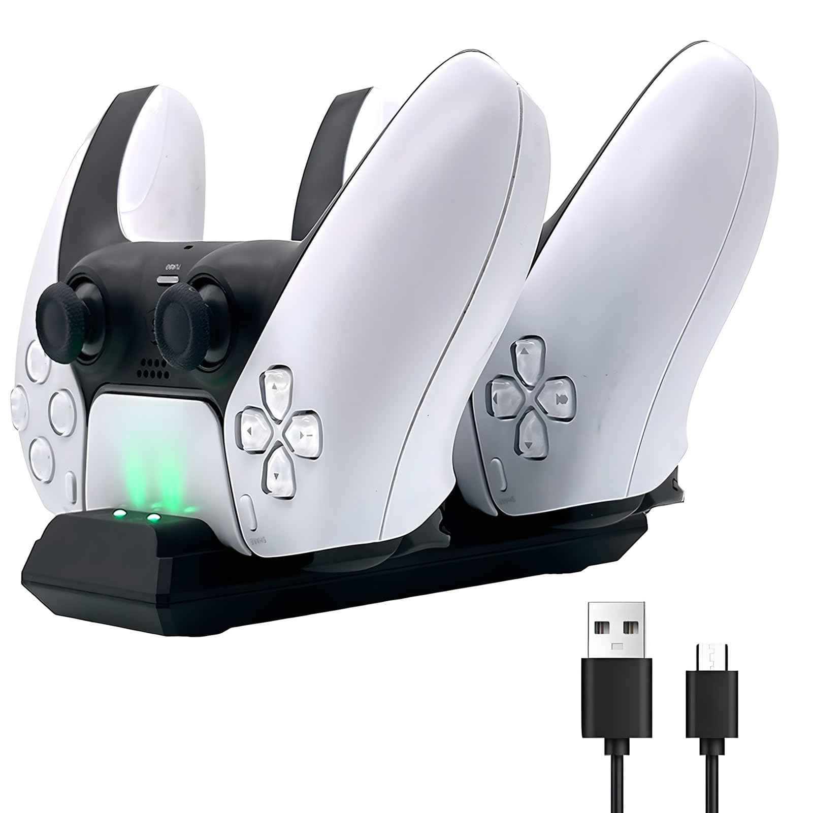 Wilitto PS5 Controller Charger Station - Dual USB-C Fast Charging Dock for PS5 DualSense Controllers with 2 Cable Types (White) - Perfect for Gaming Setup & Multiplayer Sessions