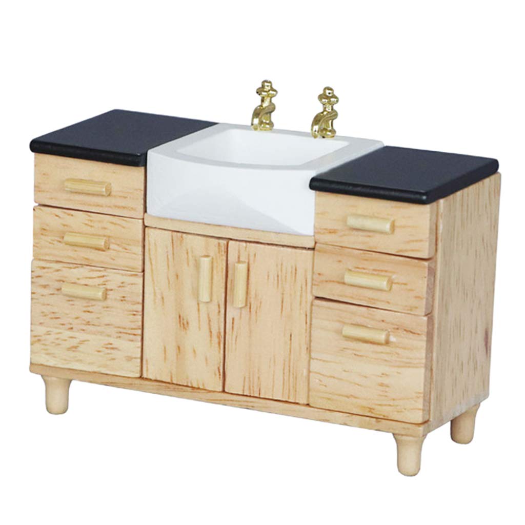 Miniature Modern Dollhouse Bathroom Sink Cabinet - 1:12 Scale Mini Furniture for Dollhouse Decor, 10.2x4.2x8.1cm - Perfect for DIY Dollhouse Accessories & Bathroom Scene Decoration