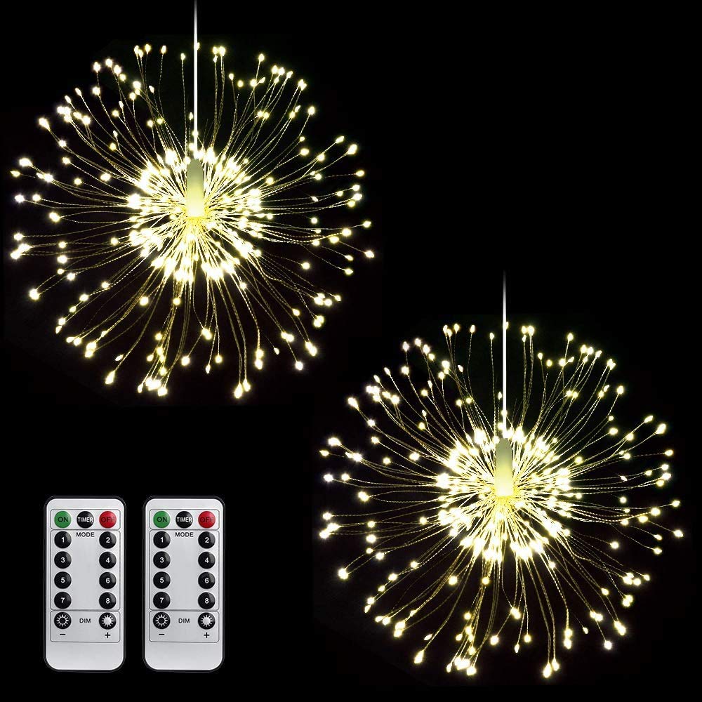 MIJOYE 120 LED Firework Fairy Lights - Waterproof Battery Operated Starburst String Lights with Remote Control (8 Lighting Modes) for Indoor Outdoor Christmas Party Wedding Festival Decorations - Perfect for Bedroom, Garden, Patio, and Holiday Celebrations (2 Pack)