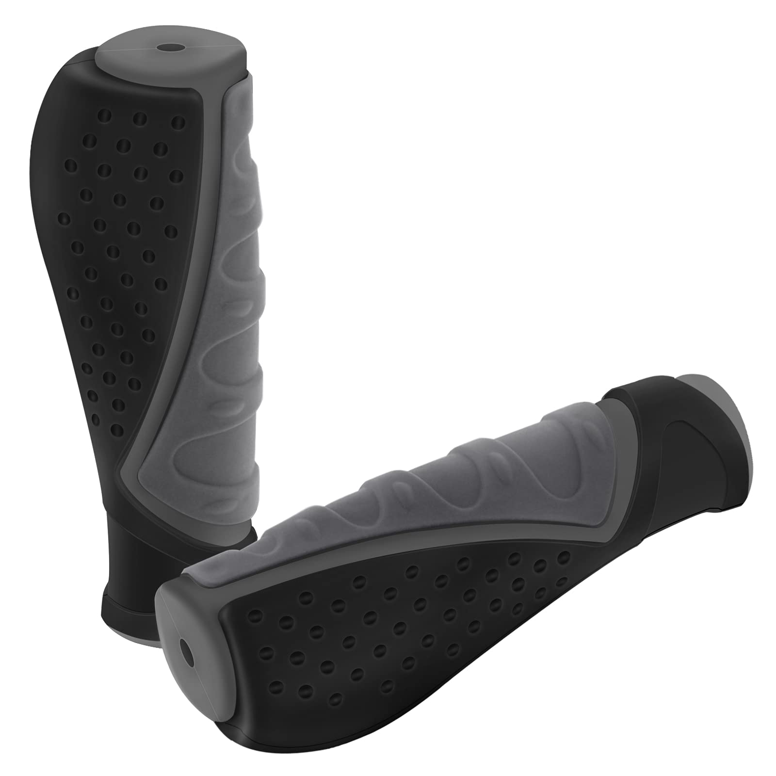 Non-Slip Bicycle Handlebar Grips - Shock Absorbing Bike Handles for Mountain/Road/Folding Bikes - Black & Grey - Perfect for Commuting, Trail Riding & Urban Cycling