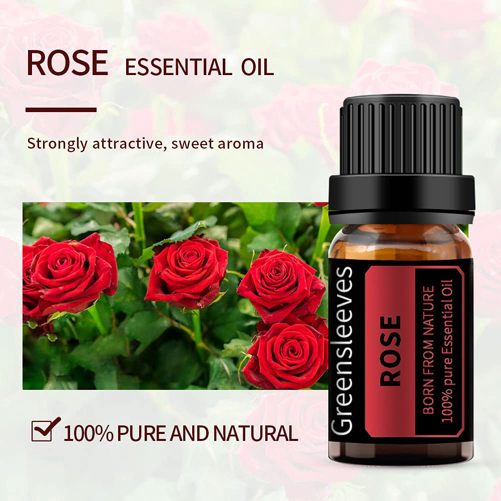 GREENSLEEVES 100% Pure Rose & Sandalwood Essential Oil Set - 2 x 10ml Aromatherapy Oils for Diffusers, Humidifiers, Massage | Relaxation, Stress Relief & Home Fragrance