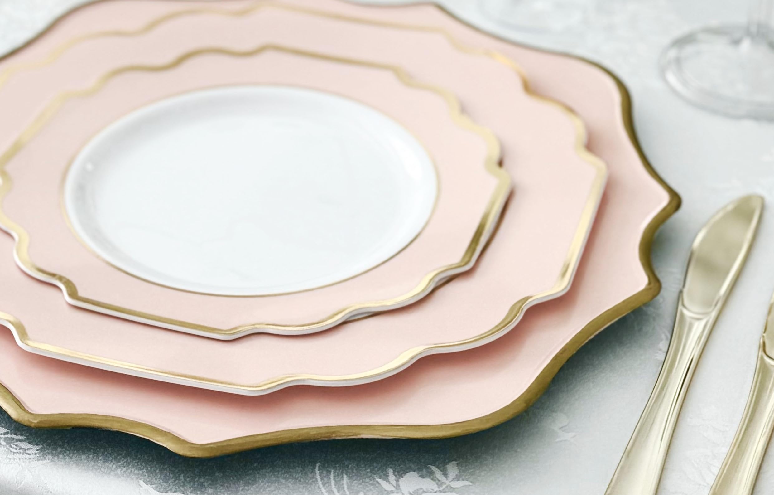 120-Pack Heavyweight Disposable Plastic Plates - 8'' Appetizer & Dessert Plates for Weddings, Parties, Events - Elegant White/Blush & Gold Design - Perfect for Catering, Banquets, and Special Occasions