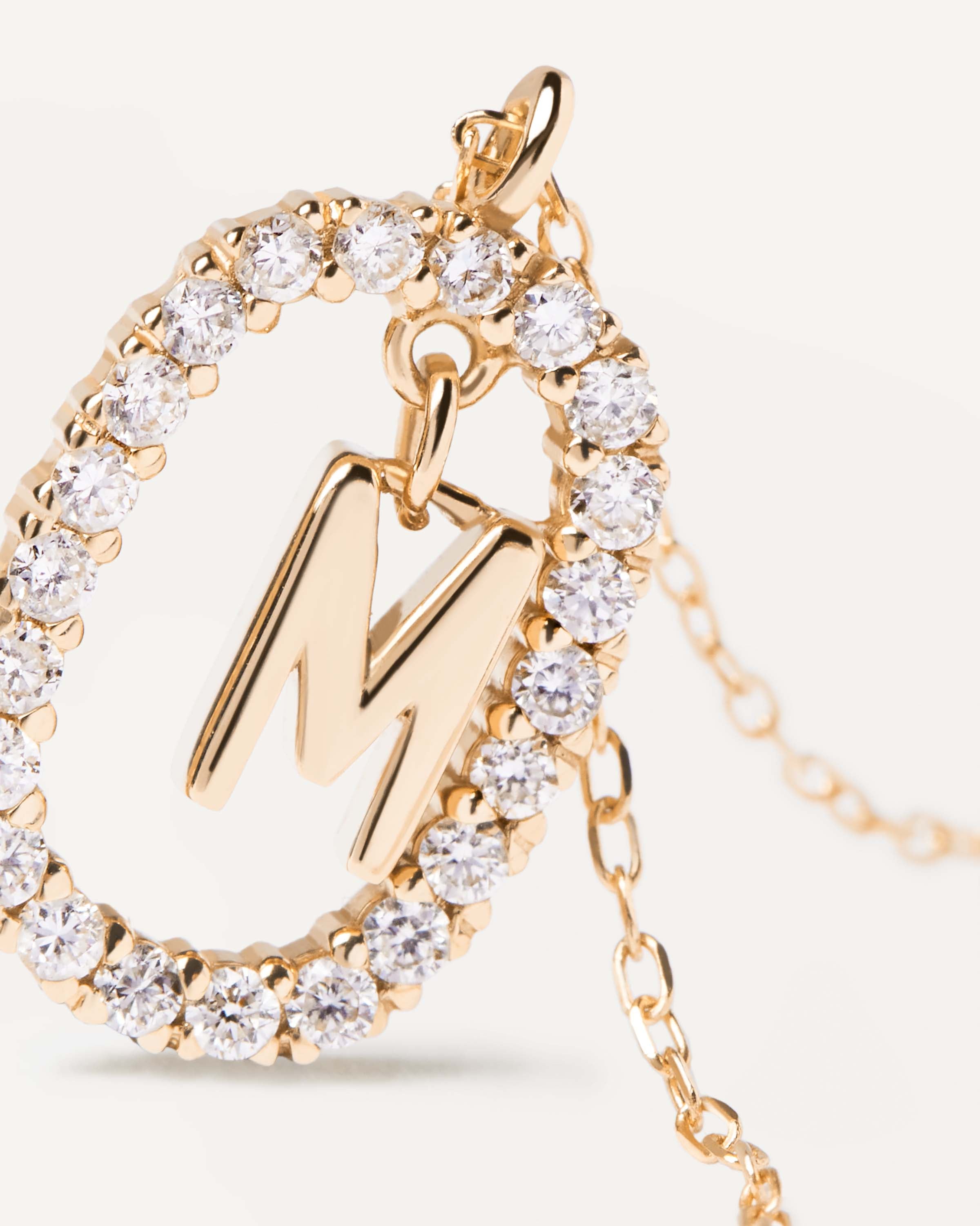 Diamond & Gold Letter M Necklace for Women - Elegant Initial Pendant Jewelry Gift for Birthday, Anniversary & Valentine's Day