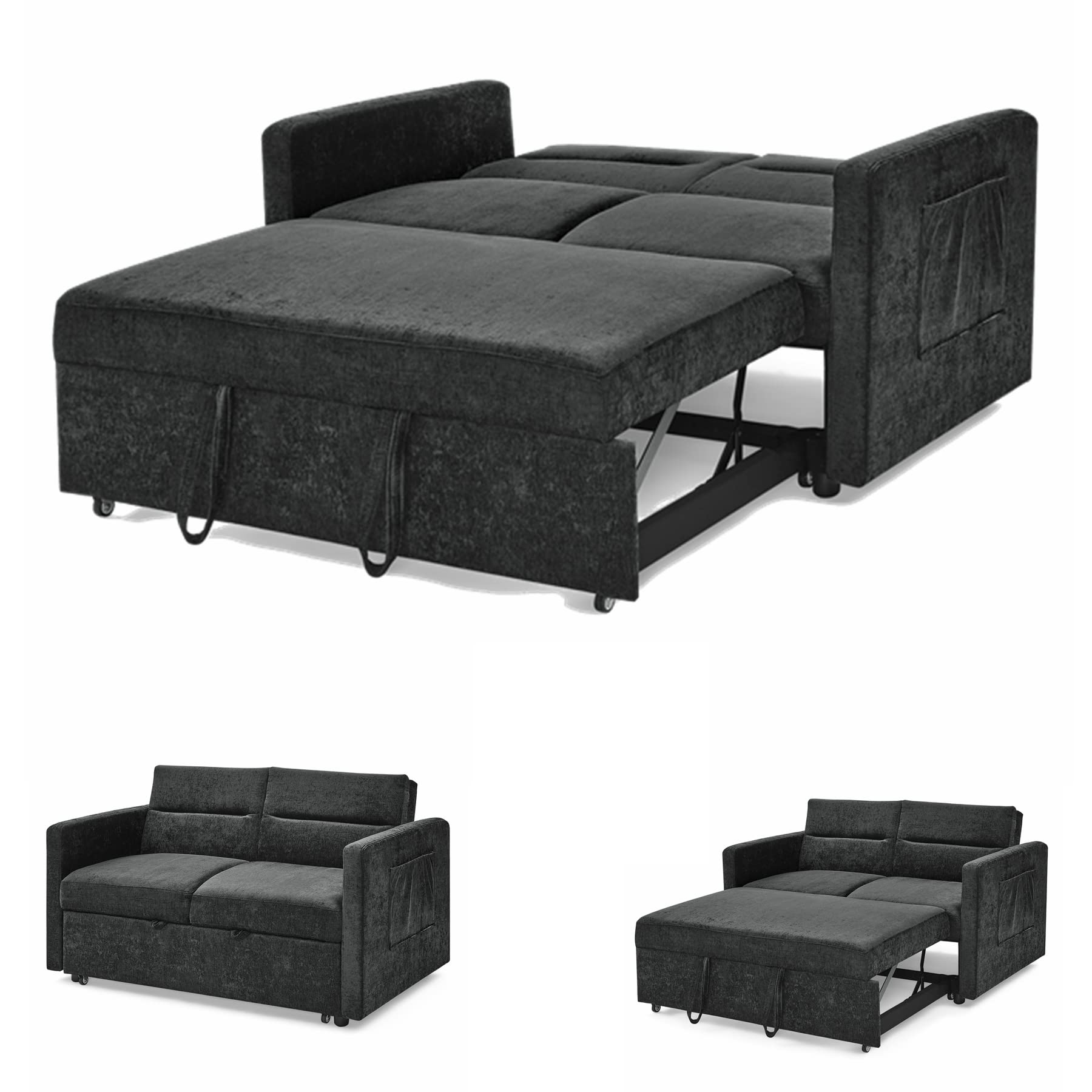 Gynsseh 3-in-1 Convertible Sleeper Loveseat Bed with Pull Out Sofa & Side Pockets - 54.5