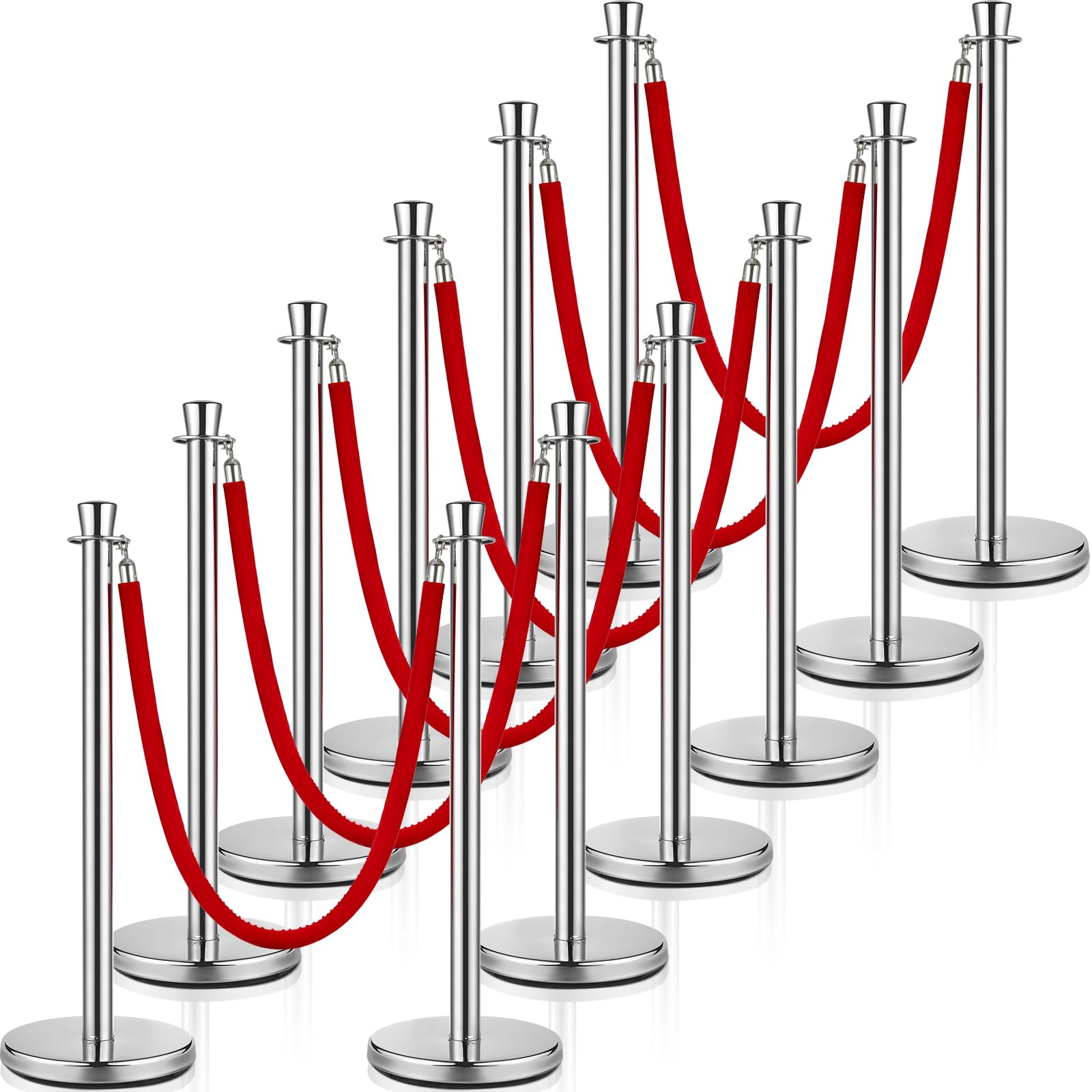 Wesiti 12-Pack 5ft Red Velvet Rope Stanchions - Premium Crowd Control Barriers with Hollow Base & Velvet Ropes Set for Events, Parties, and Queue Management | Perfect for Weddings, Concerts, and VIP Areas