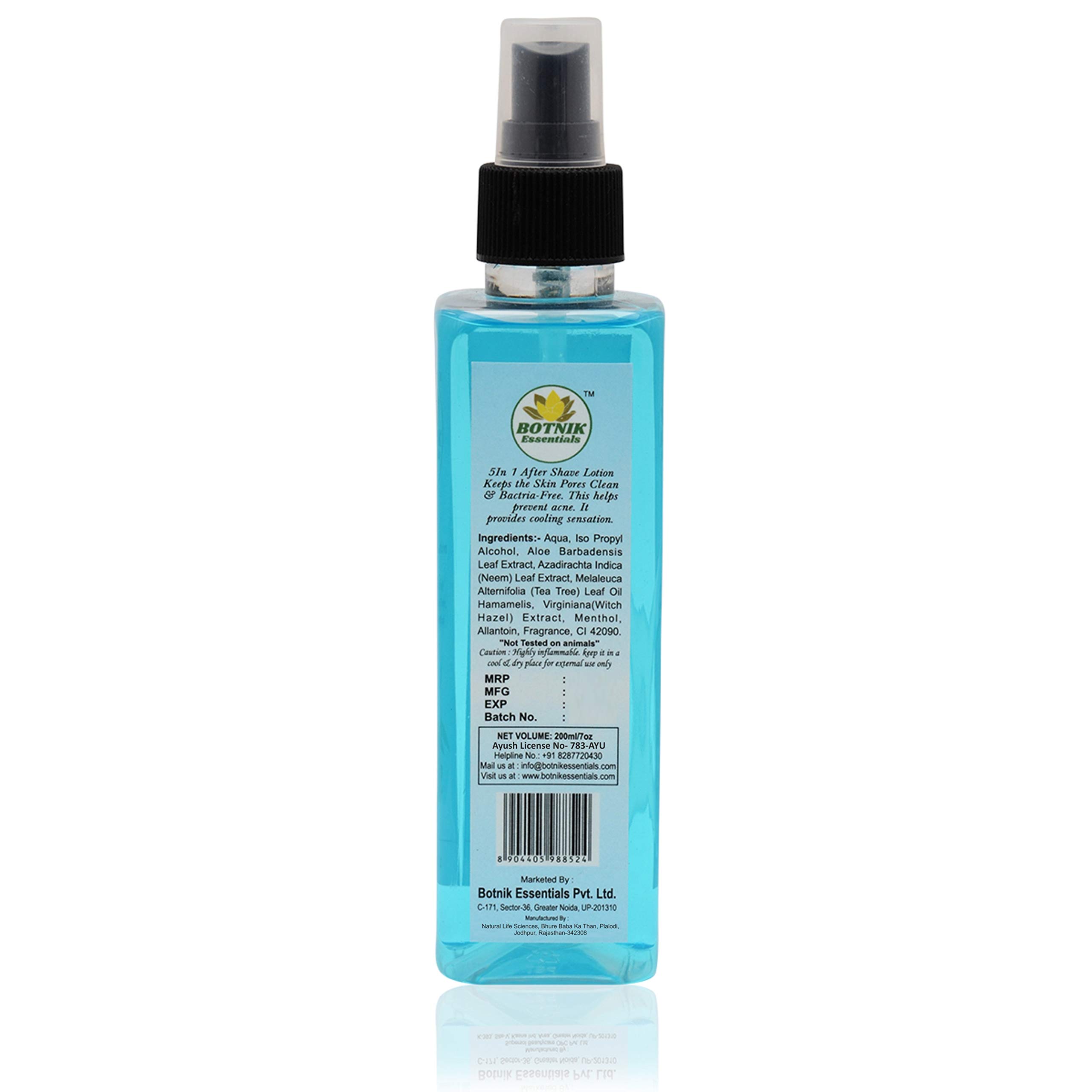 BOTNIK ESSENTIALS 5-in-1 After Shave Lotion for Men - 200ml with Aloe Vera, Neem, Tea Tree Oil, Witch Hazel & Menthol | Soothing Post-Shave Moisturizer for Sensitive Skin | Perfect for Daily Shaving Routine & Beard Care