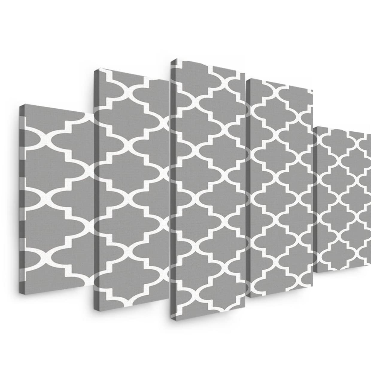 5 Panels Canvas Wall Art - Black and Grey Prismatic Lattice Print, Modern Stretched Painting for Bedroom & Living Room Decor, Ready to Hang with Wooden Frame | Perfect for Home, Office & Gift Giving