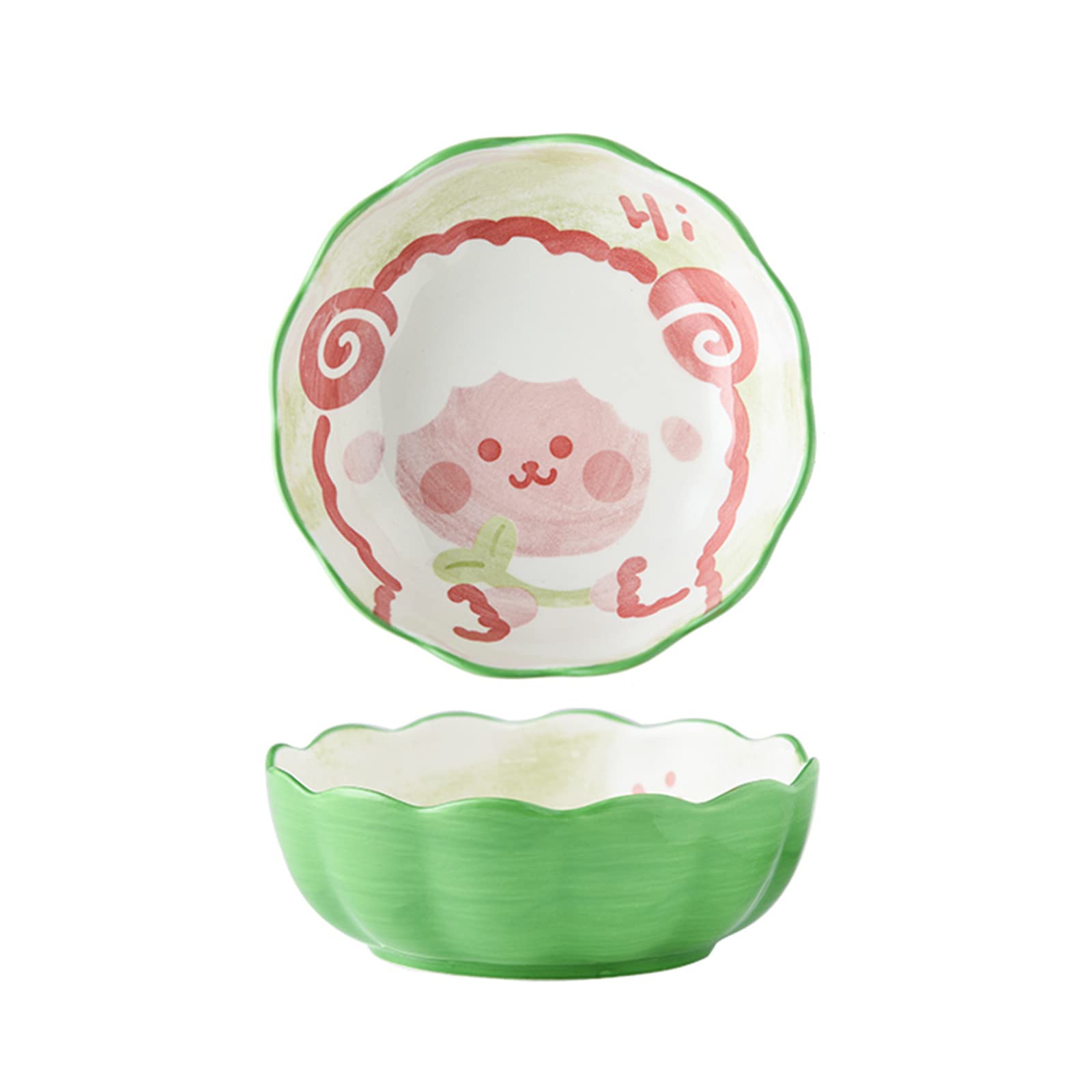 Cute Ceramic Baking Bowl for Air Fryer - Green Sheep Design, Perfect for Dessert & Salad