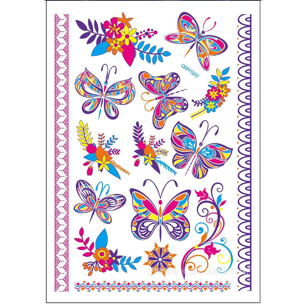 S.A.V.I Neon Temporary Tattoos for Men & Women - UV Glow in The Dark Body Art Stickers (21x15cm) | Waterproof Fake Tattoos for Face & Skin | Perfect for Parties, Festivals & Cosplay