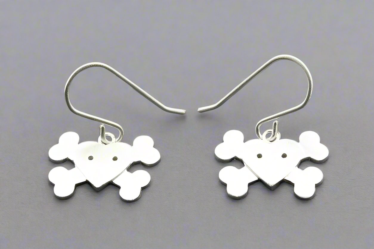 Heart & Bones Earrings - Sterling Silver Gothic Jewelry for Women - Perfect for Halloween, Punk Fashion & Everyday Wear