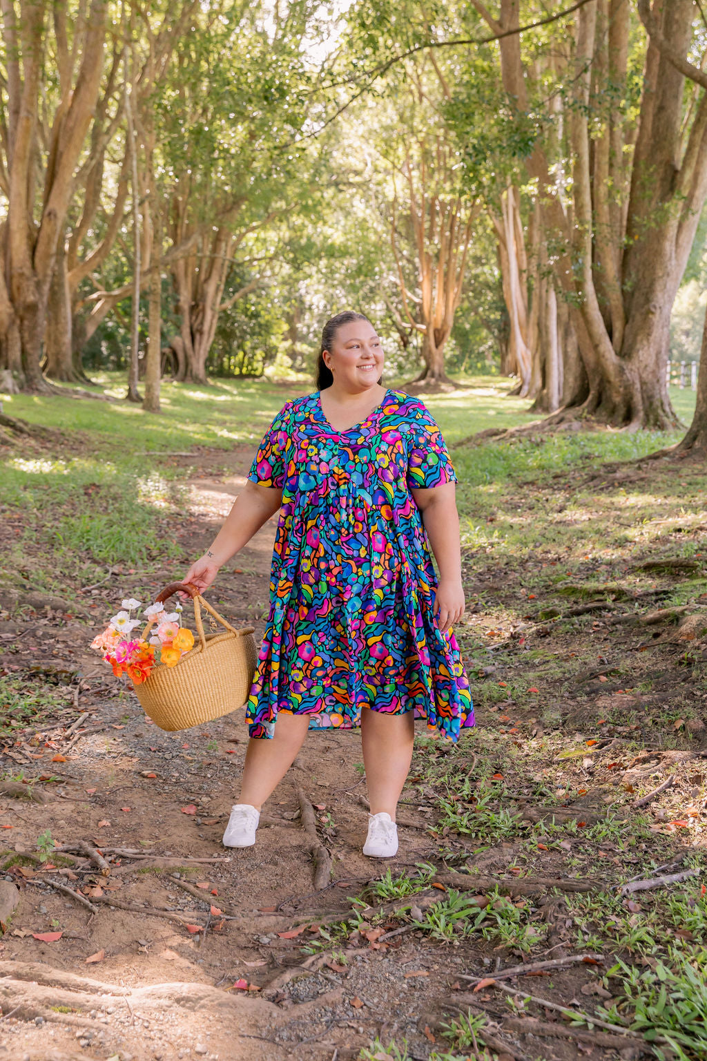 Kasey Rainbow Africa Print Peak Midi Dress - Floral Summer Dress for Women, Perfect for Beach Vacations & Casual Outings