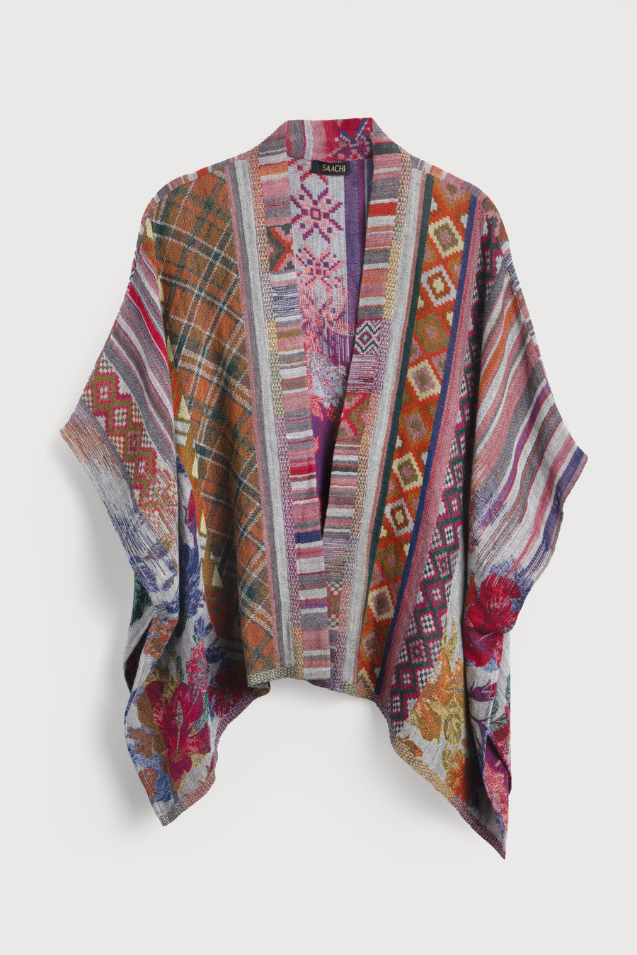 Floral Geometric Short Open Poncho - Stylish Women's Fashion Cover-Up for Spring & Summer - Perfect for Beach, Vacation, and Outdoor Activities