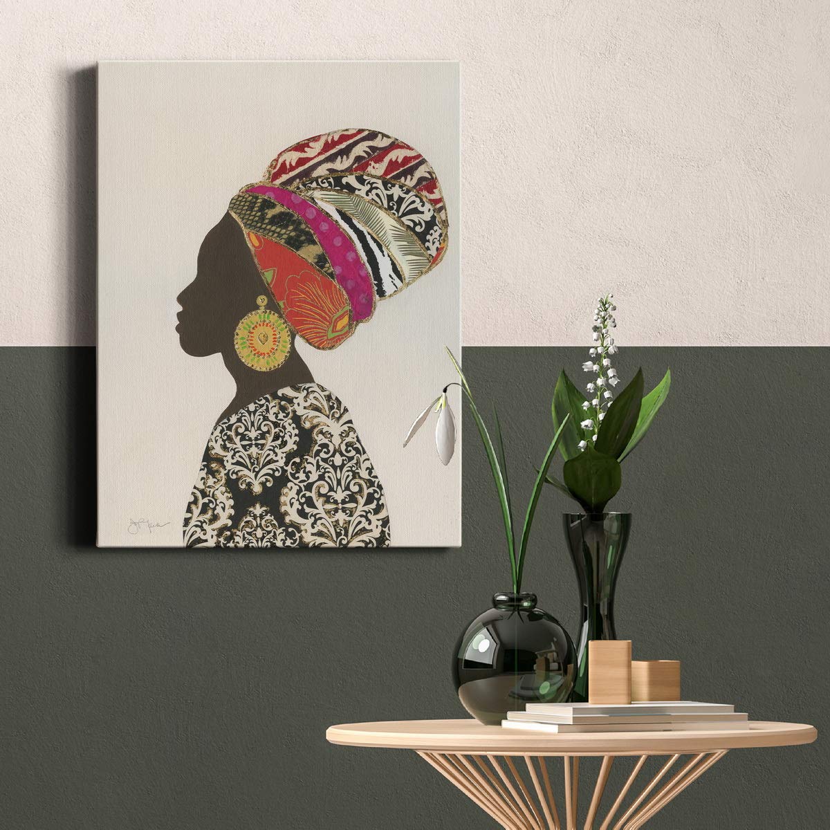 Abstract African Wall Art Canvas - Traditional African Silhouette Woman Painting for Living Room, Bedroom & Kitchen Decor - 36x48 Inch Modern Home Decor - Perfect for Boho, Ethnic & Contemporary Interior Design Styles