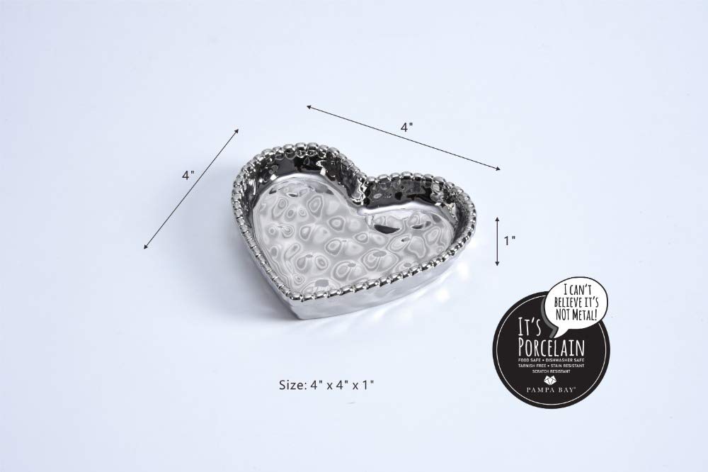 Elegant Small Porcelain Heart Dish in Silver - Perfect for Valentine's Gifts, Wedding Favors & Romantic Home Decor