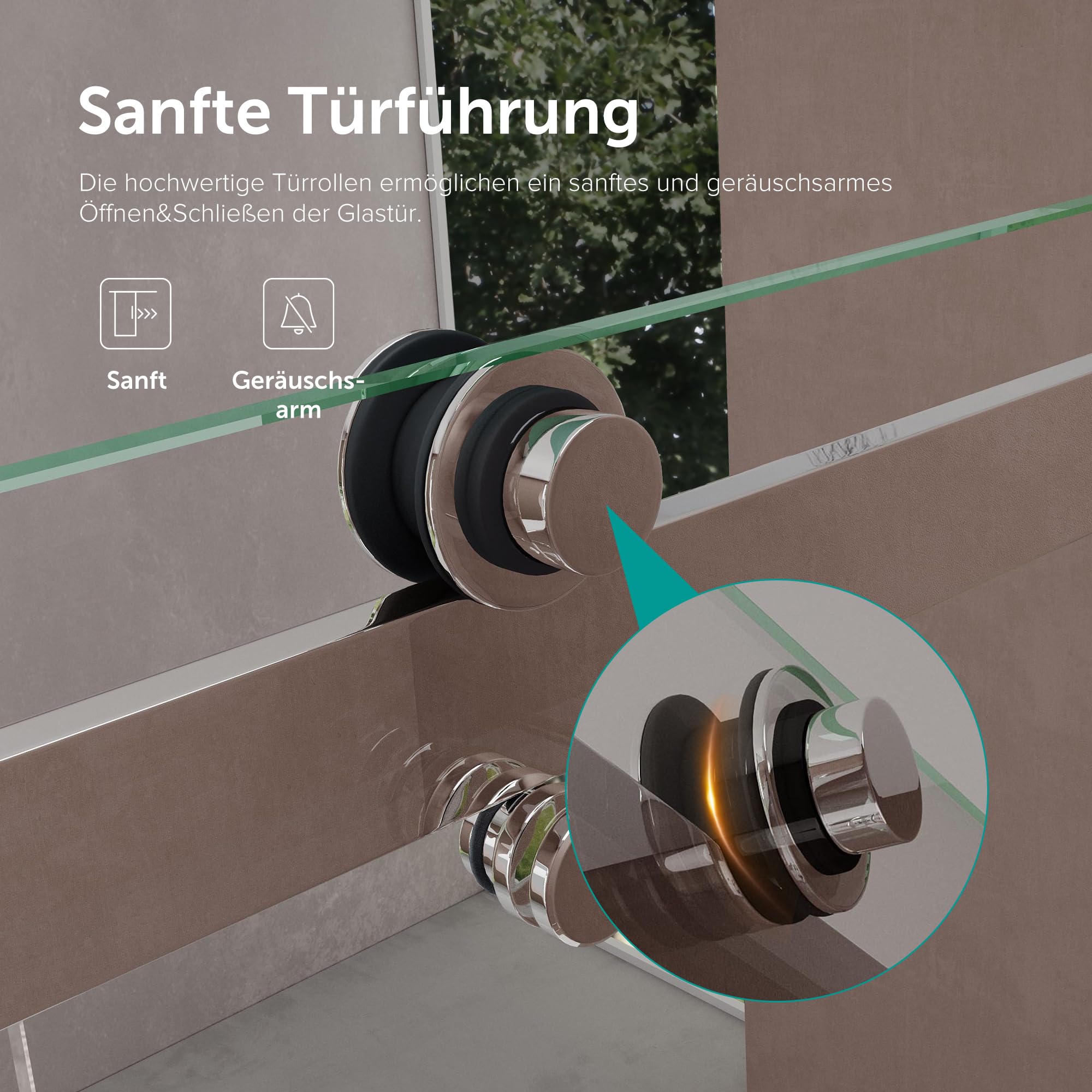 Doporro Frameless Shower Door 135x195cm Clear Tempered Glass with NANO Coating - 4-Point Mounting System for Bathroom Enclosure - Perfect for Modern Home & Spa Style Showers