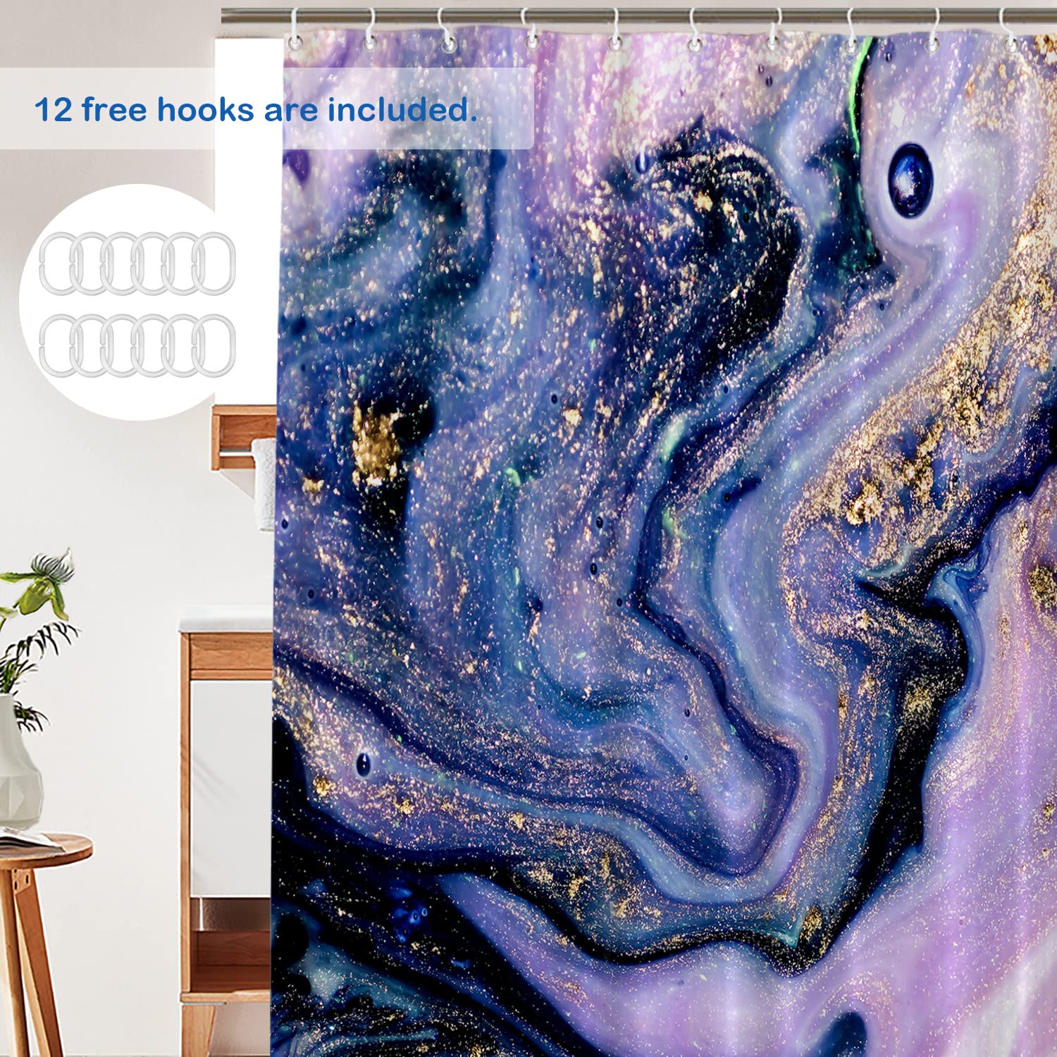 Shrahala Waterproof Abstract Marble Shower Curtain 72x72 Inch - Modern Fluid Acrylic Painting Design with Grommets for Bathroom, Bathtub & Shower Stall - Elegant Bath Decor for Spa-Like Experience