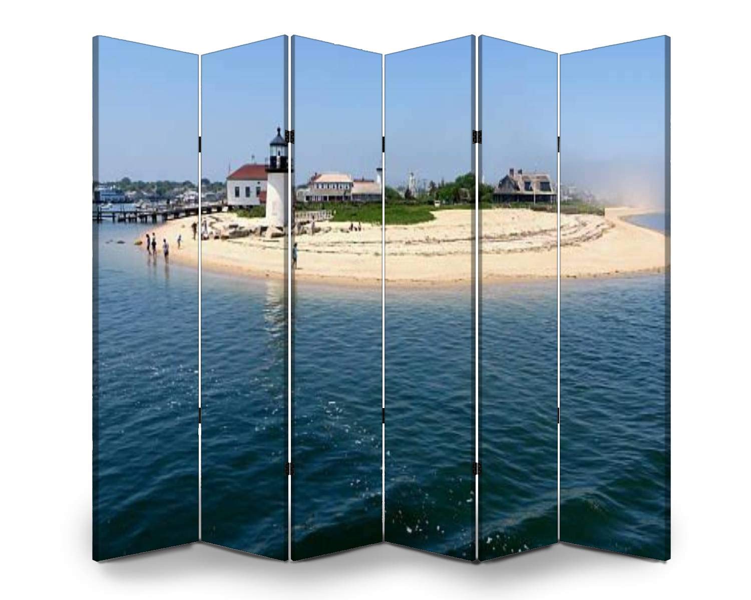Nantucket Lighthouse 6-Panel Folding Room Divider Screen - Freestanding Privacy Partition for Indoor & Outdoor Use - Home Office, Bedroom, Patio Separator - Royalty Free Stock Image Design