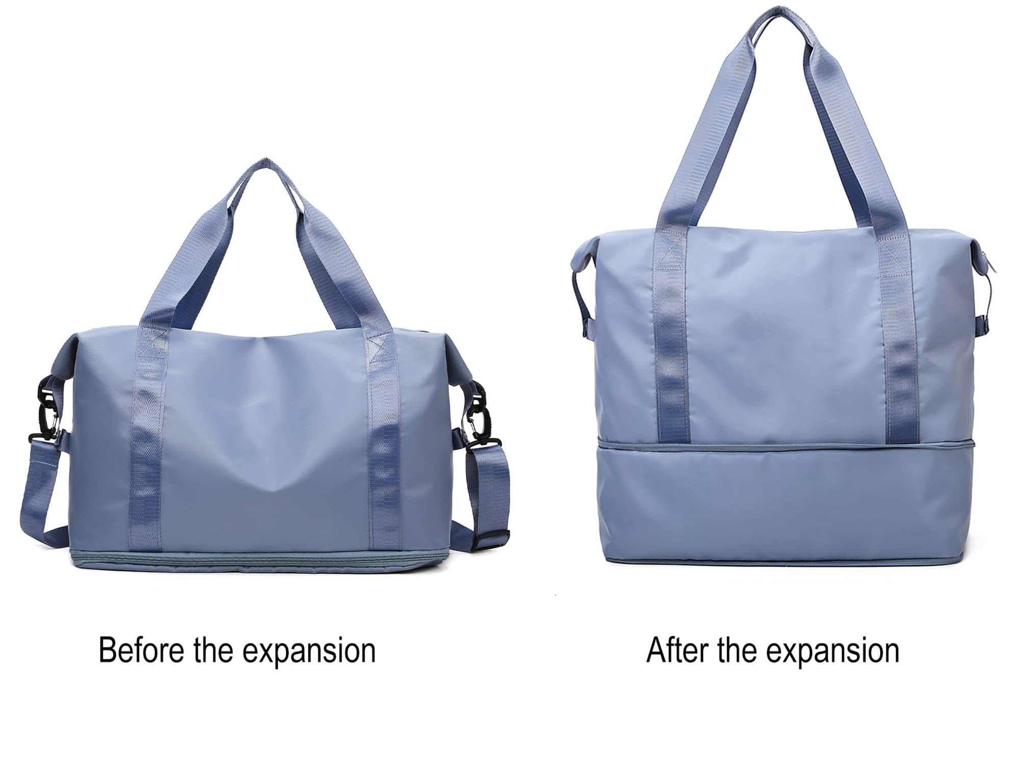 Expandable Travel Duffle Bag for Women - Waterproof Weekender Carry On Overnight Gym Bag with Shoe Compartment (Blue) | Perfect for Weekend Getaways, Gym Workouts & Airplane Travel