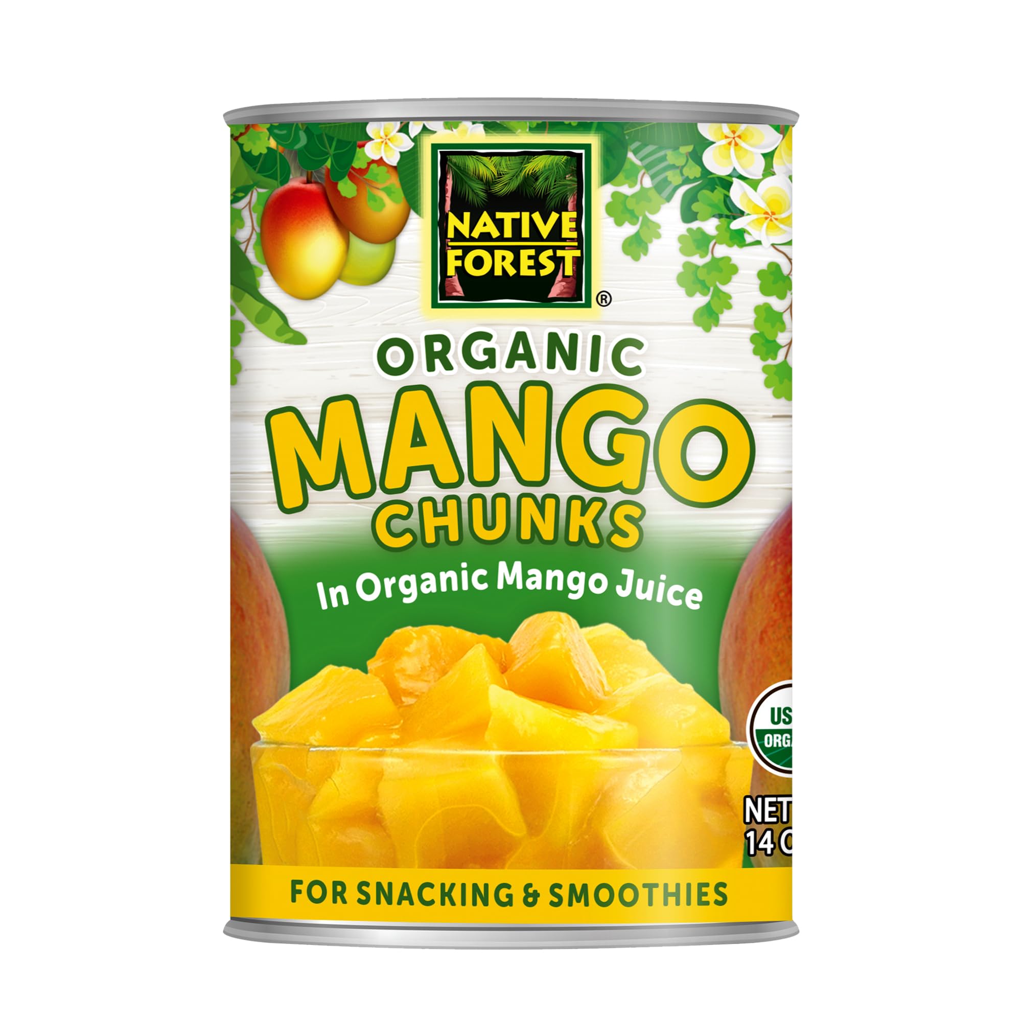 Organic Mango Chunks in Light Syrup - No Sugar Added, Non-GMO, Gluten-Free Canned Fruit - 14oz (Pack of 6) - Perfect for Smoothies, Desserts, Yogurt Toppings & Healthy Snacks