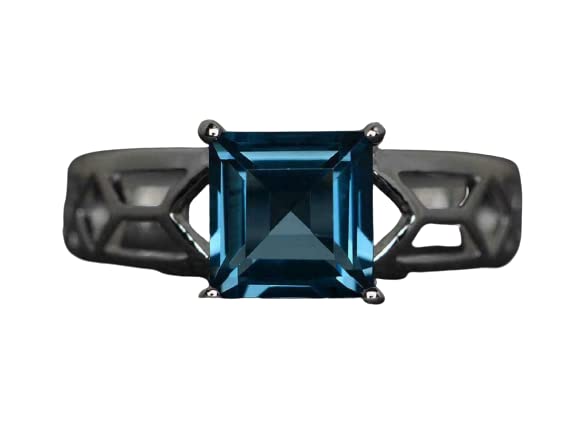 2ct Asscher Cut London Blue Topaz Solitaire Ring - White Gold Plated Split Shank for Women | Elegant Engagement, Anniversary & Gift Jewelry for Special Occasions