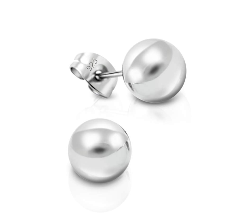 Sterling Silver Ball Stud Earrings for Women & Men - Hypoallergenic 2mm to 12mm Small to Large Size - Perfect for Everyday Wear, Gifts, and Special Occasions
