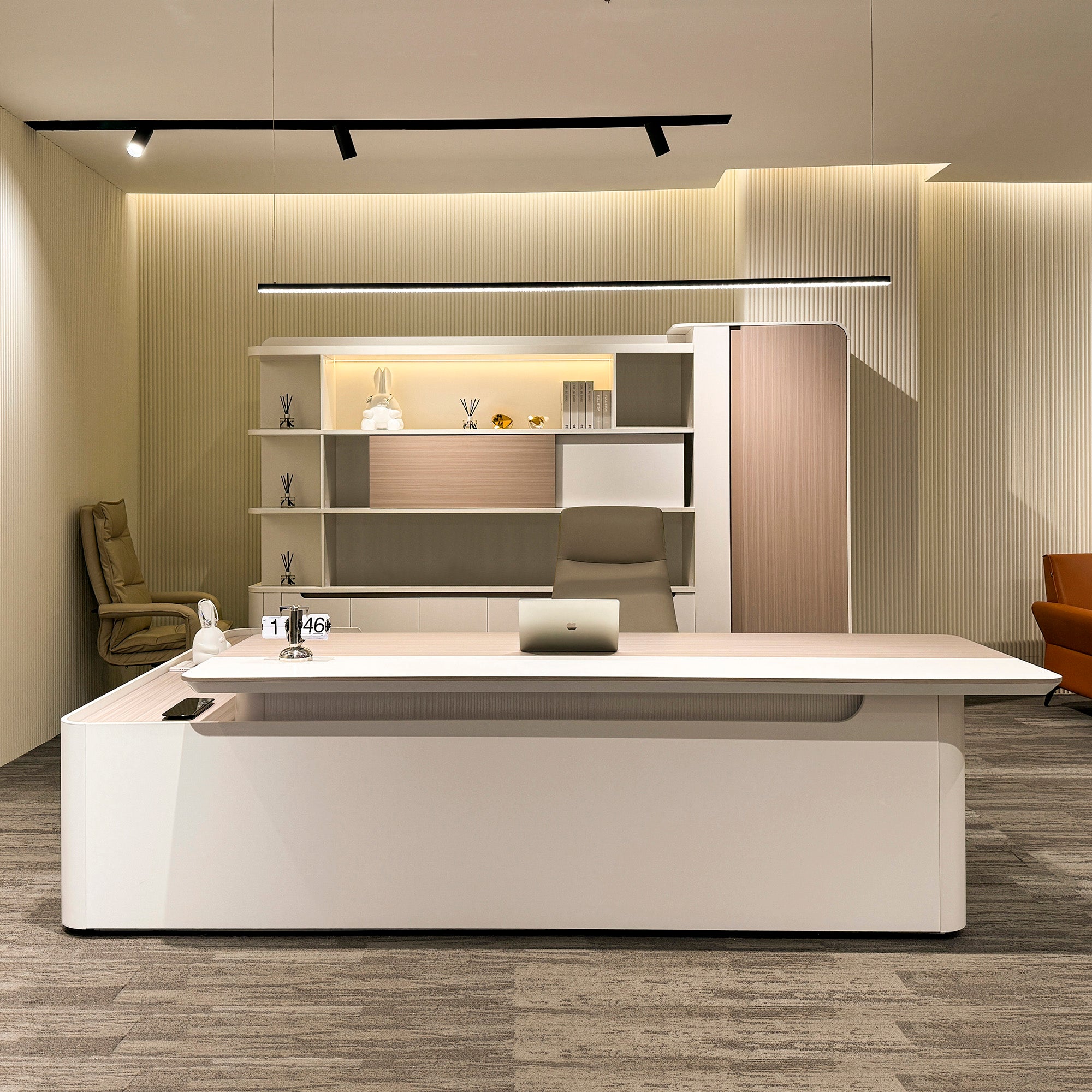 LUSH Display Unit 261.5cm White & Taupe - Modern Retail Shelving for Boutique, Clothing Store & Home Organization