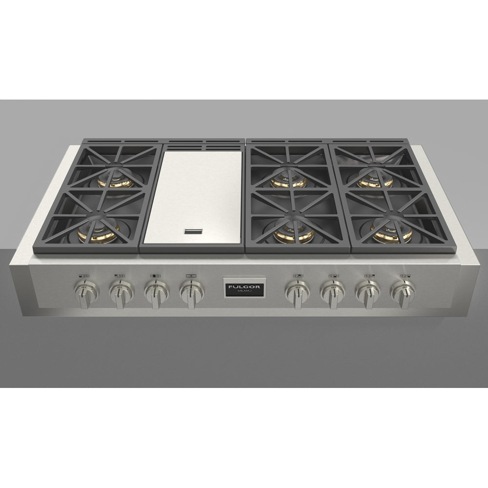 Fulgor Milano 48-Inch 600 Professional Series All Gas Rangetop - Model F6GRT486GS1 | Premium Gas Cooktop for Commercial Kitchens & Home Chefs | Ideal for High-Volume Cooking & Gourmet Meal Preparation