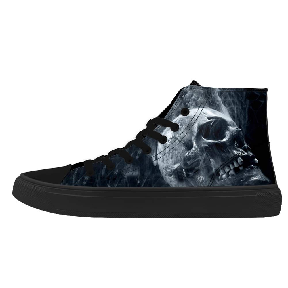 Men's Skull Print High Top Sneakers - Punk Rock Joker Fashion Shoes for Men | Black Gothic Streetwear Skate Shoes for Casual Wear & Halloween Costumes