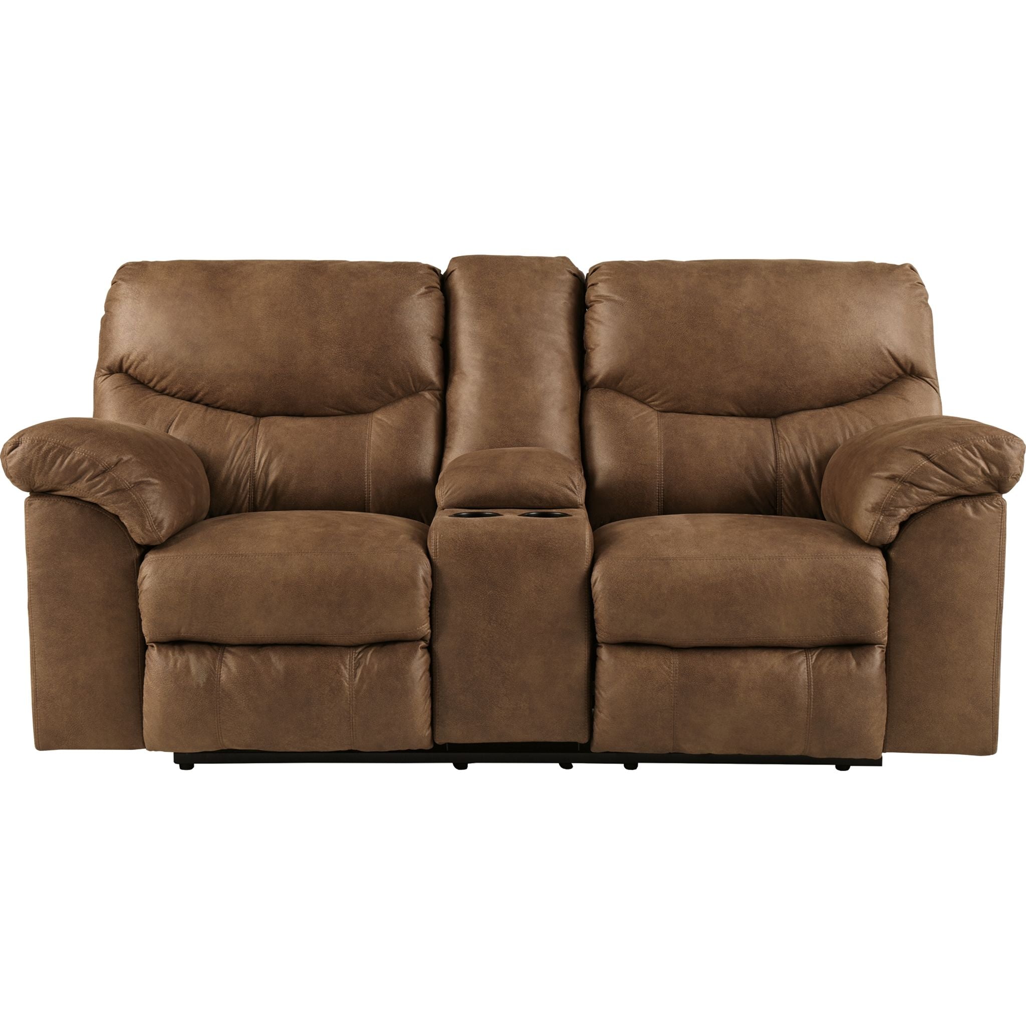 Boxberg Reclining Loveseat with Console in Bark Brown - Modern Reclining Sofa for Living Room, Home Theater & Small Spaces - Comfortable Two-Seater with Cup Holders and USB Ports