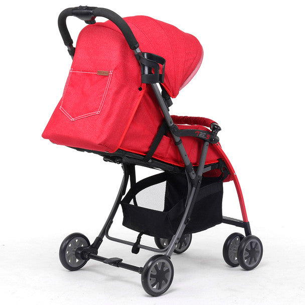Pali Tre.9 Stroller - Premium Denim Baby Stroller in Miami Red | Lightweight & Durable for Urban Walks, Shopping, and Travel