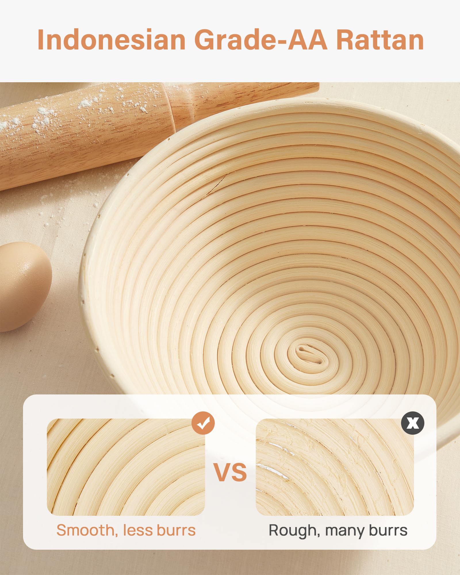 Kootek 9 Inch Round Banneton Bread Proofing Basket Set of 2 - Sourdough Starter Kit with Dough Whisk & Scoring Lame - Artisan Bread Baking Supplies for Home Bakers - Perfect for Sourdough, French Bread & Homemade Loaves