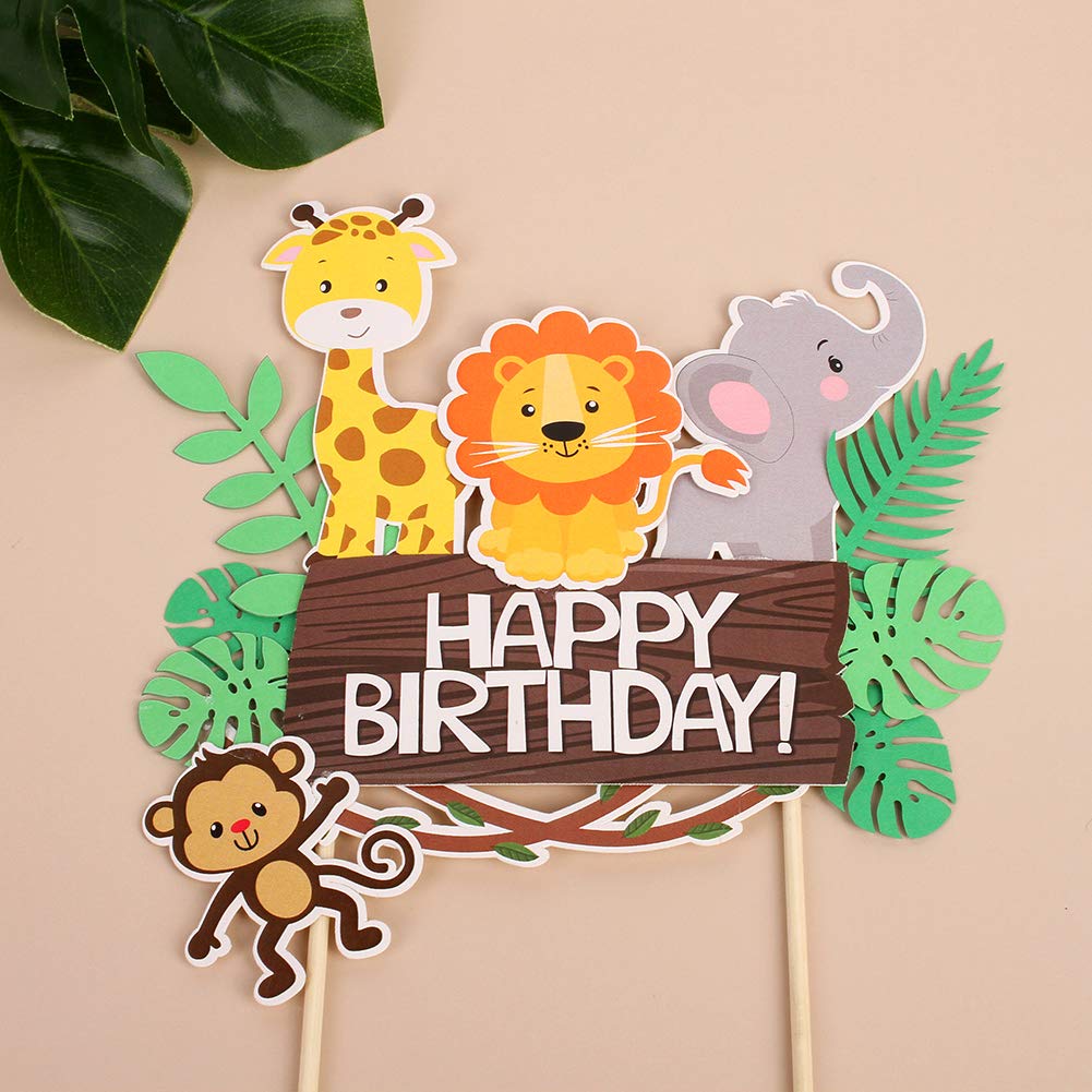 Cyodoos Jungle Animals Cake Toppers - Wild Forest Theme Lion, Elephant, Monkey Cake Decorations for Birthday Party & Baby Shower (1Pc) | Perfect for Jungle-Themed Celebrations and Kids' Birthday Cakes