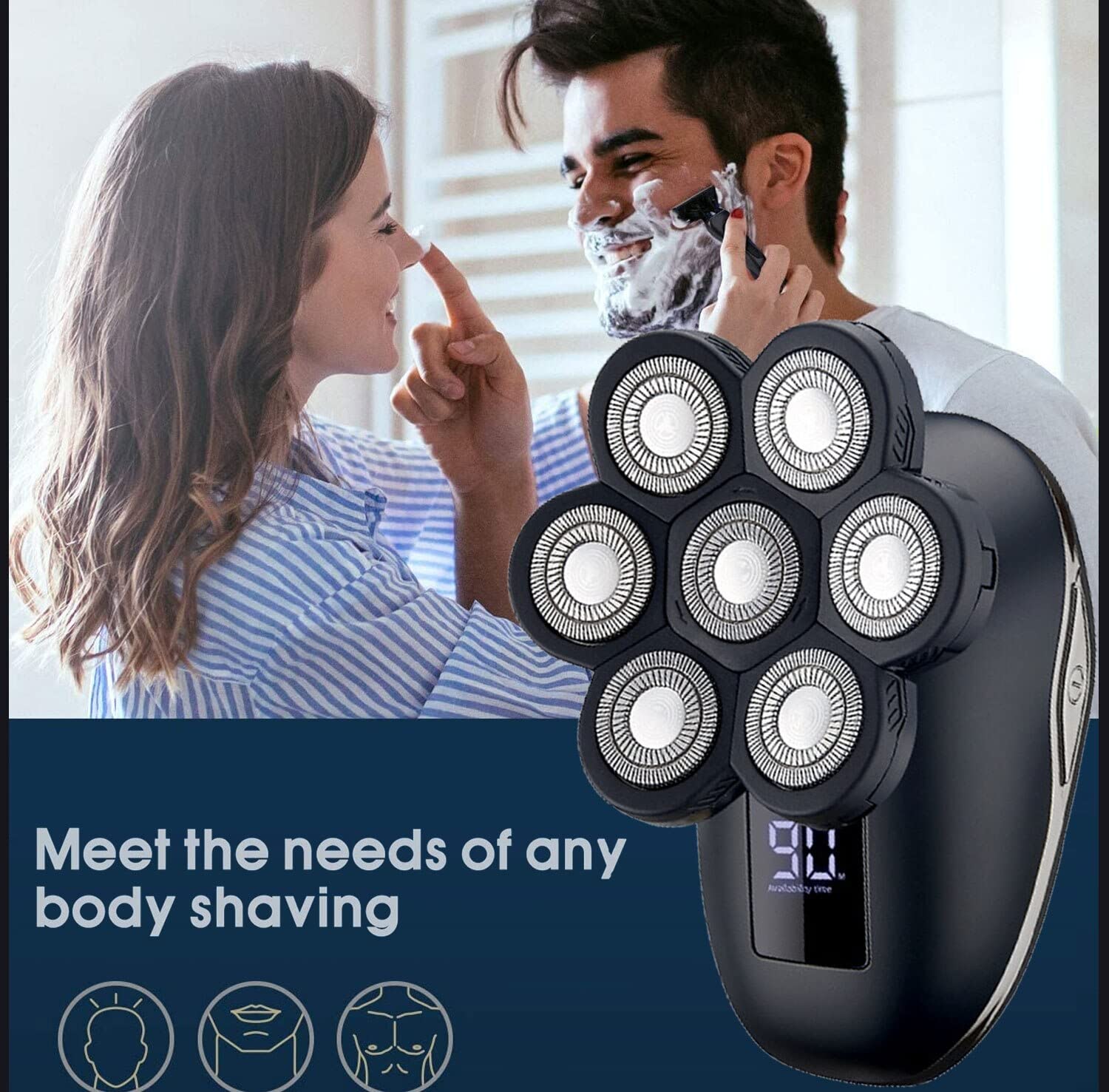 7D Electric Head Shaver for Bald Men - Wet/Dry Rechargeable Shaver with Digital Display | Men's Grooming Kit for Facial Hair, Beard & Head Shaving | Perfect for Home, Travel & Gym Use
