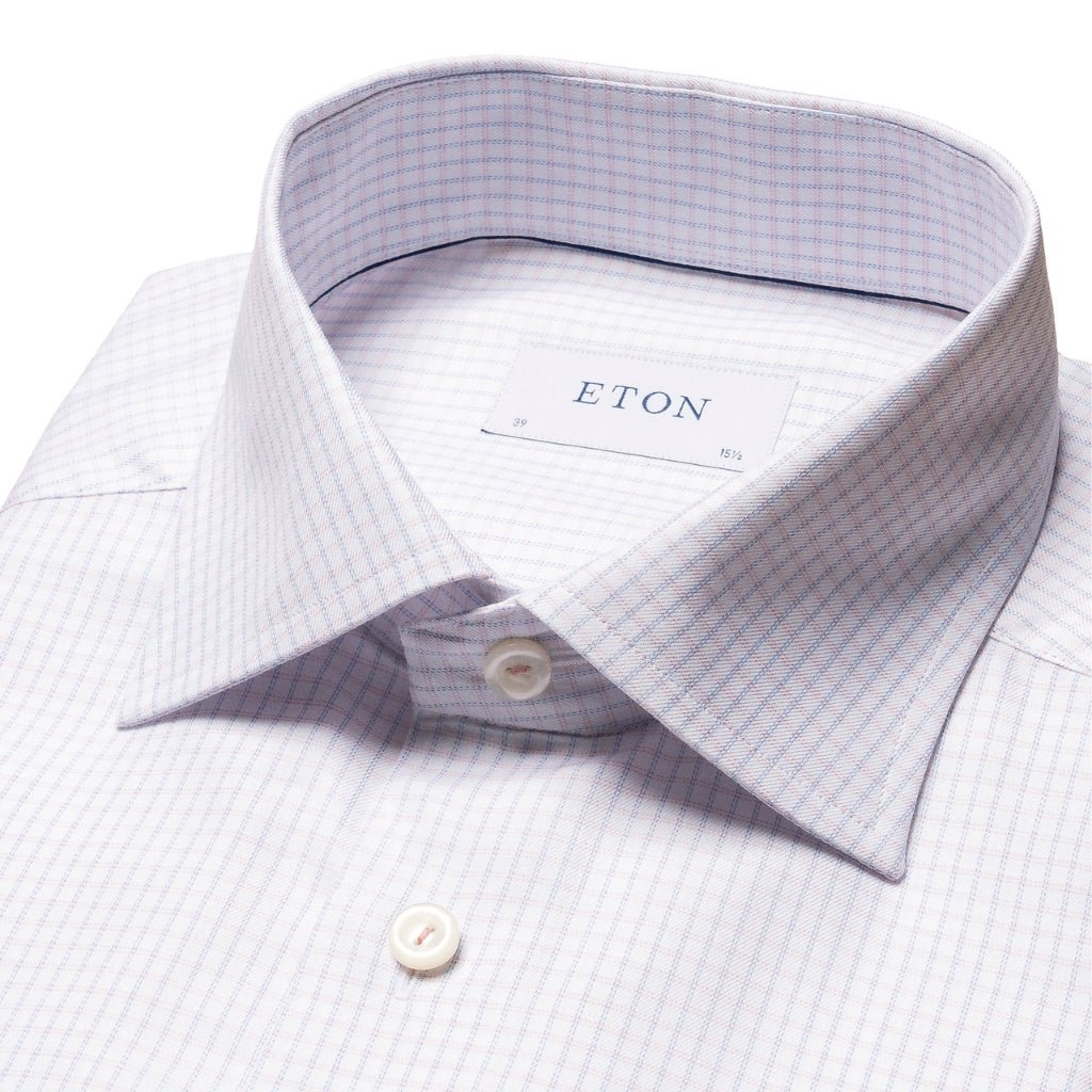 ETON Men's Check Cotton Tencel Dress Shirt - Slim Fit Button Down Shirt with Single Cuff in Pink | Perfect for Office, Business Meetings & Formal Occasions
