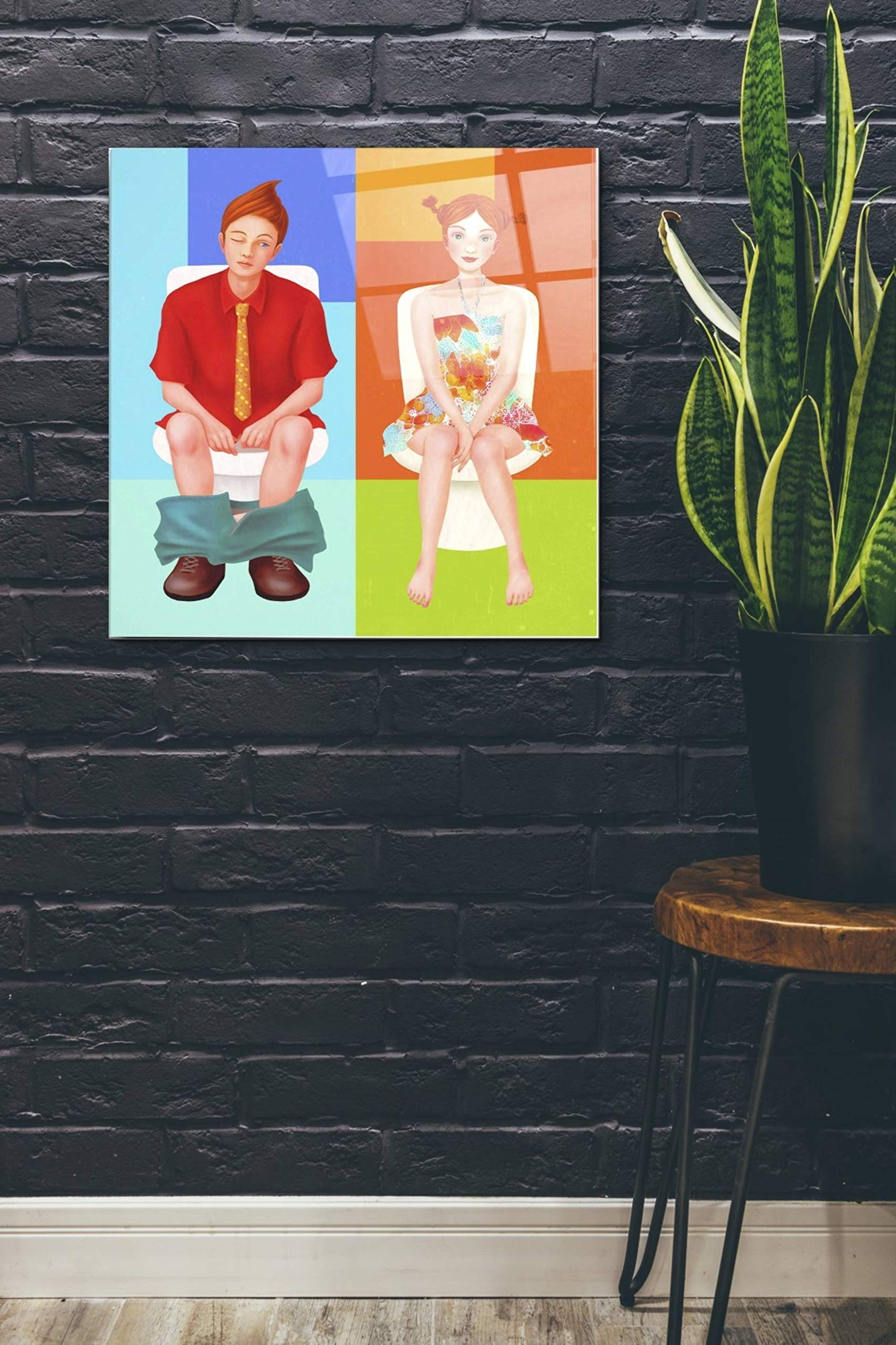 Epic Art 'Boy Meets Girl' by Sai Tamiya - 24x24 Inch Acrylic Glass Wall Decor - Modern Home & Office Artwork - Perfect for Living Room, Bedroom, or Gift